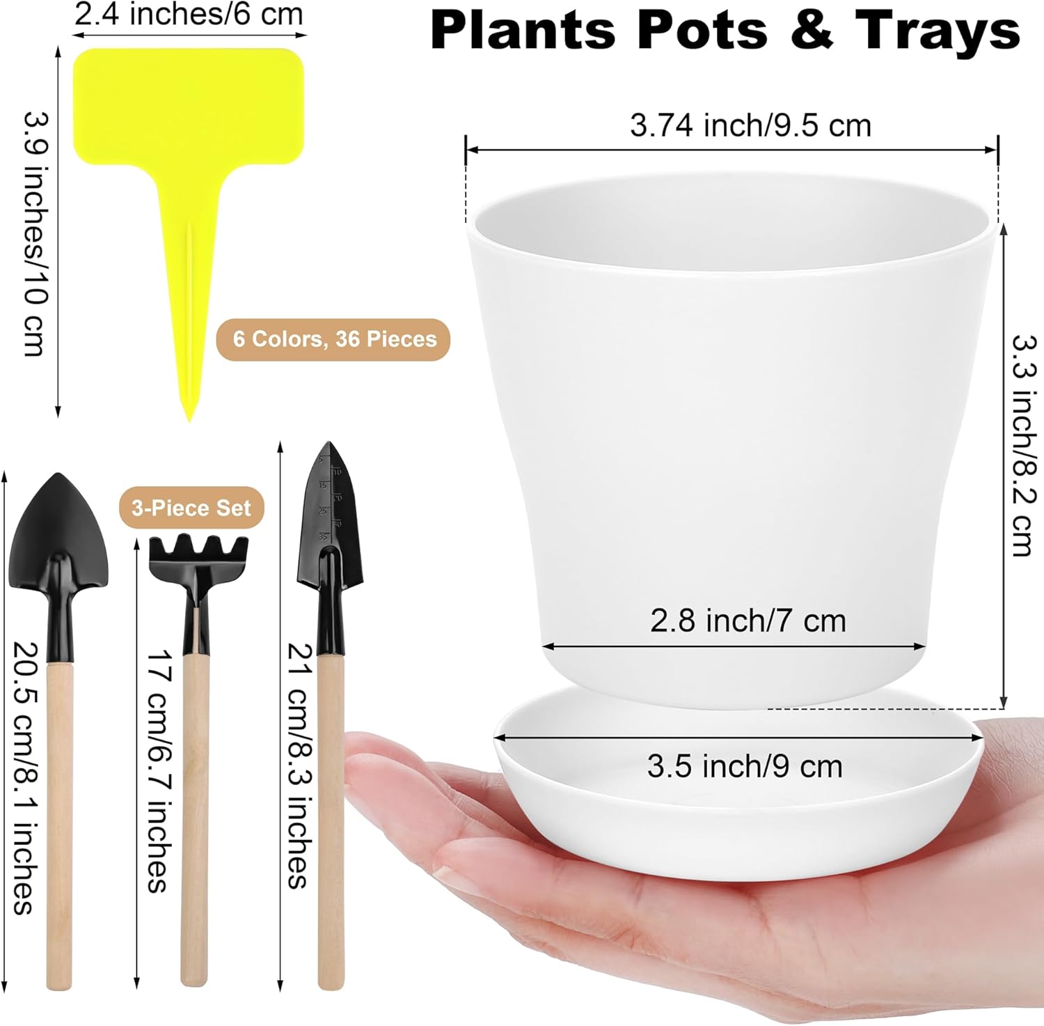 Hahood 36 Pack Plants Nursery Pots 4 Inches Plastic Flower Plant Pots Thickened Seedlings Nursery Pots with Tray White Flower Pots Gardening Plant Containers for Outdoor Indoor