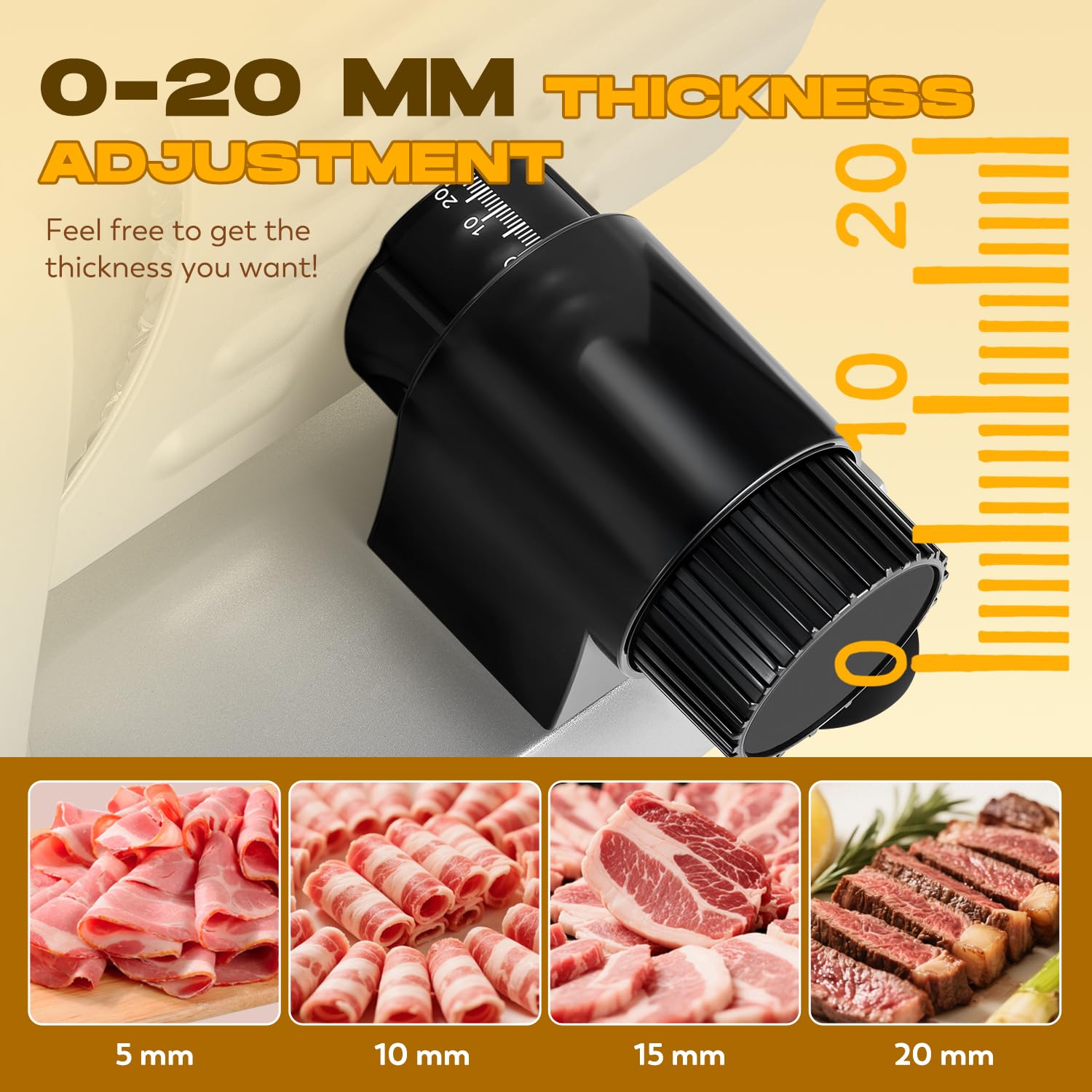 CGOLDENWALL Affettatrice elettrica da 220 W, spessore regolabile da 0 a 20 mm, affettatrice per carne, formaggio, pane, verdure, con 2 lame rimovibili in acciaio inossidabile da 19 cm, spingi alimenti
