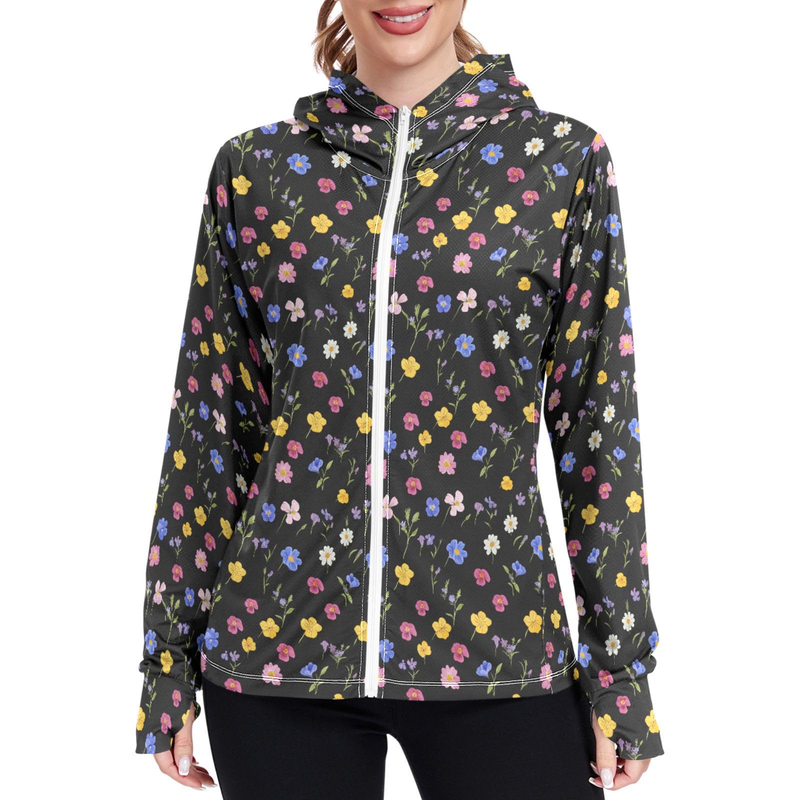 Womens Sun Protection Hoodie Jacket Lightweight Long Sleeve Zip Up Jackets for Women Clothing for Hiking Golf Cycling XXL Colorful Florals