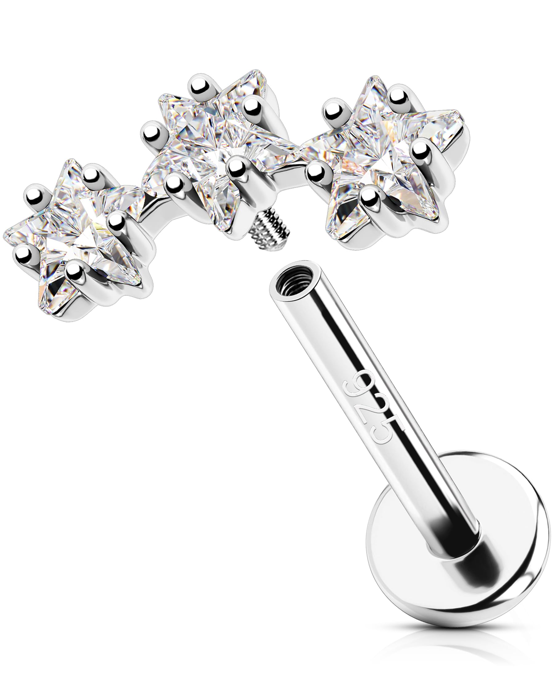 OUFER 16G Stern Helix Piercing Silber 925 Innengewinde Knorpel Ohrpiercing Klar CZ 10 mm Conch Ring Tragus Earring für Frauen Lip Stud