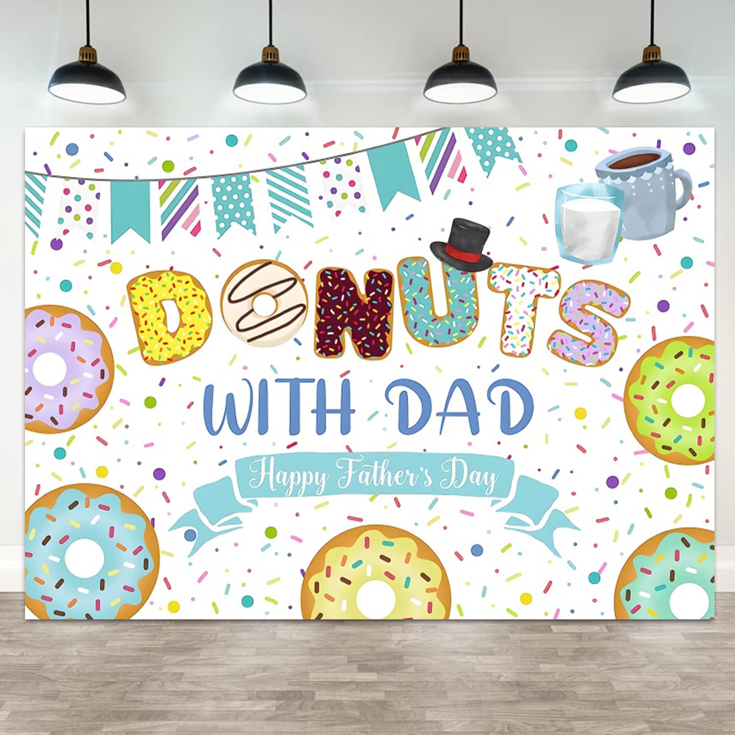 ASDCXZ 5x3ft Happy Father's Day Backdrop Colorful Donuts with Dad Sprinkle Photography Background Father's Day I Love Dad Banner Decorations Festival