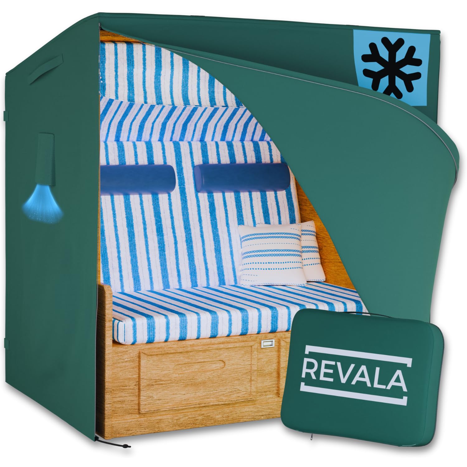 REVALA® Strandkorb Schutzhülle Winterfest | Abdeckung Strandkorb 2 sitzer | Strandkorbhülle 155 x 90 x 160 | UV-beständige Hülle Strandkorb XXL wasserdicht aus 600D Oxford | Inkl. Aufbewahrungstasche