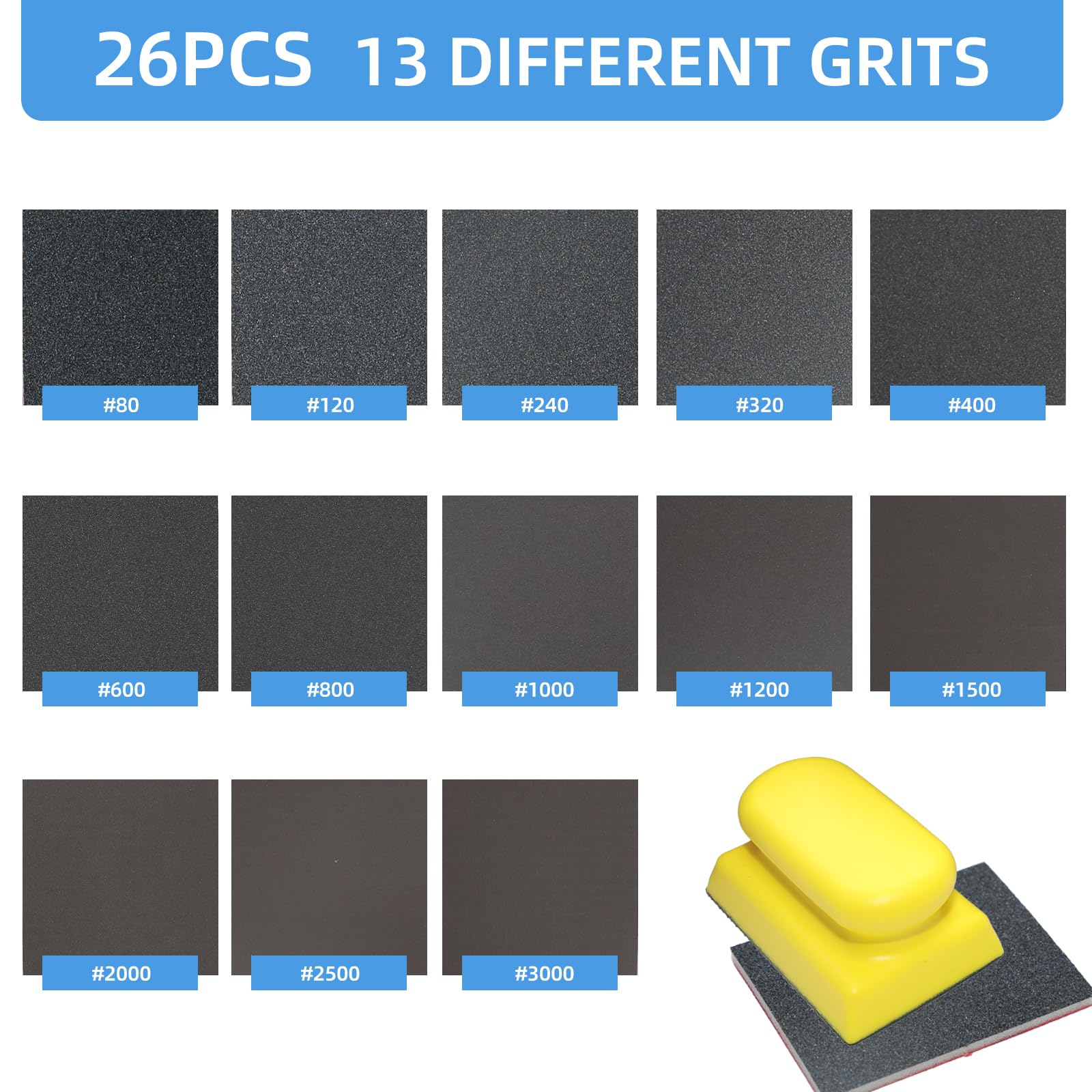 Sanding Block Set - 26 Sponges for Wood & Metal -4
