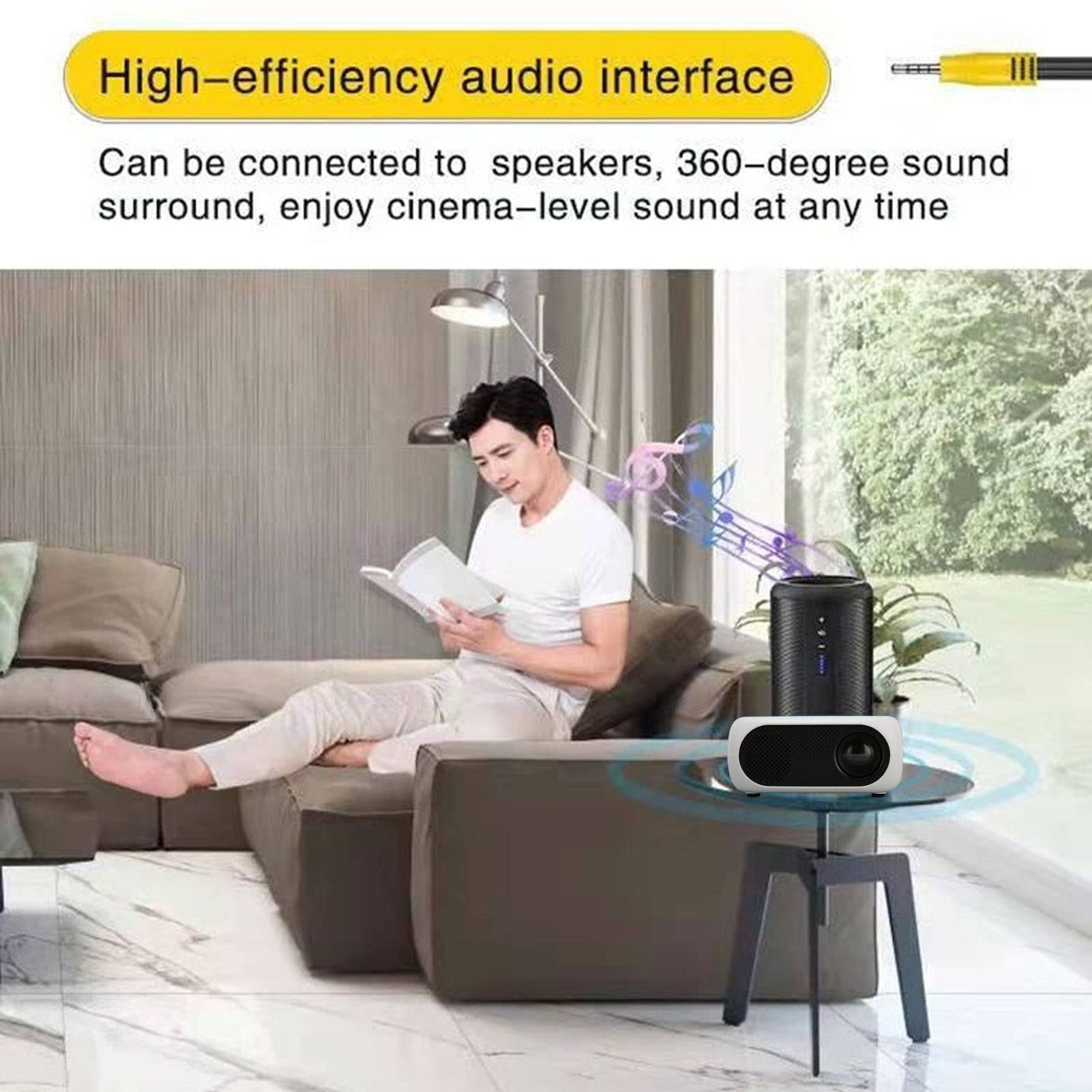 Mini Proiettore Portatile, Videoproiettore Home Theater con Surround a 360 Gradi, Supporto Full HD 1080P, Interfacce Multiple, per Home Theater, Smartphone, Laptop (Spina