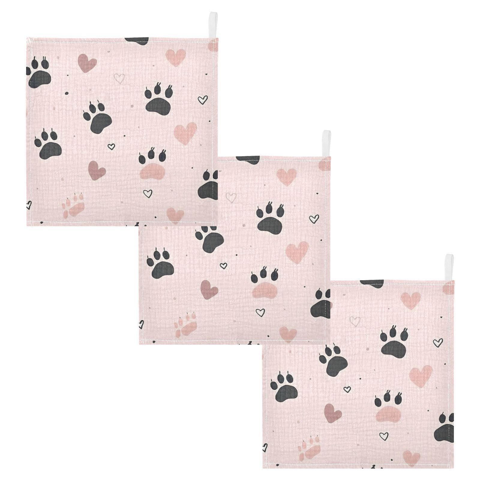 YETTASBIN Dog Paw Prints Muslin Baby Hand Washcloths Soft Cotton Bath Face Towel 4 Layers Extra Absorbent Feeding