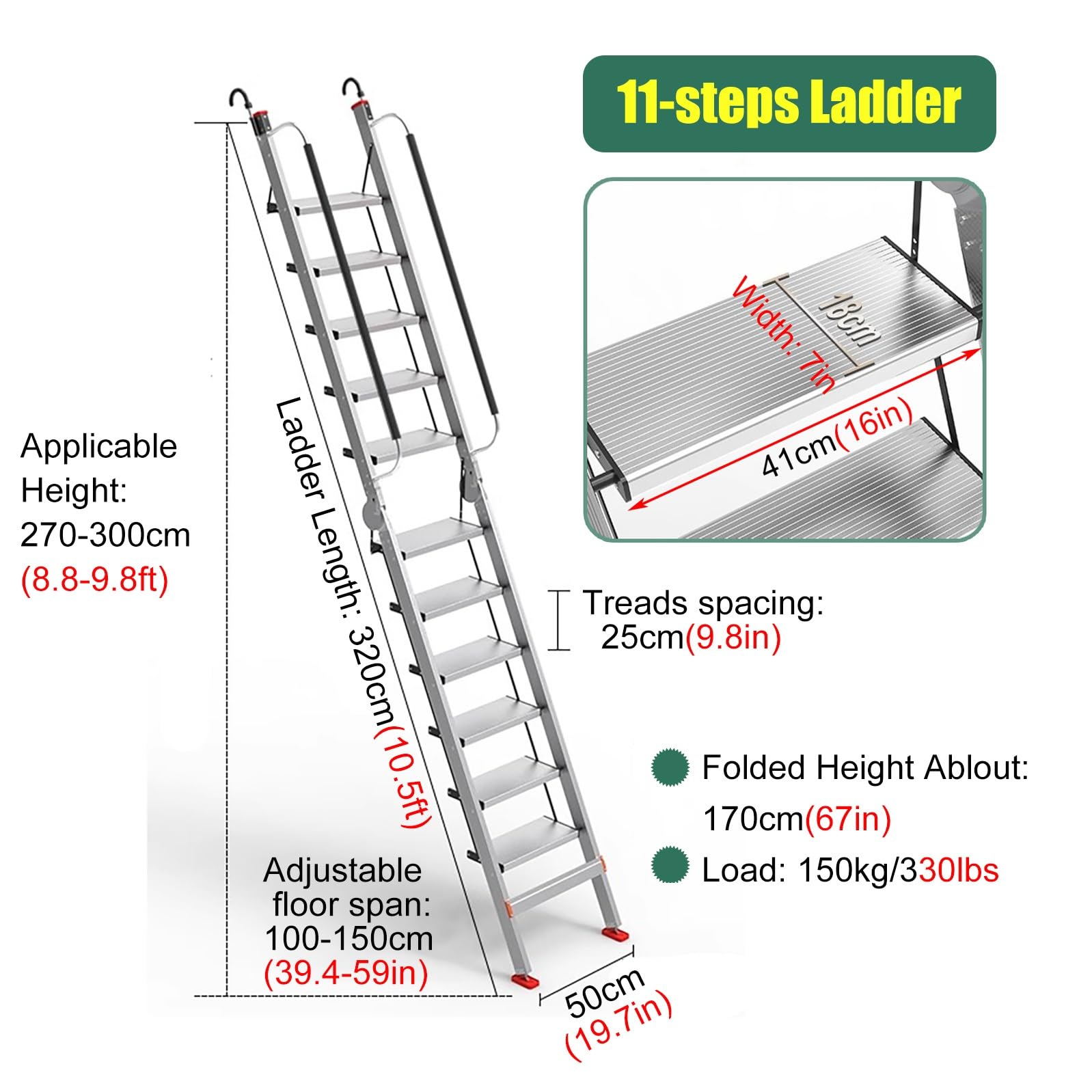 Escalera de escape plegable portátil con peldaños antideslizantes y barra de agarre para ventana, ático, techo y seguridad de almacén industrial