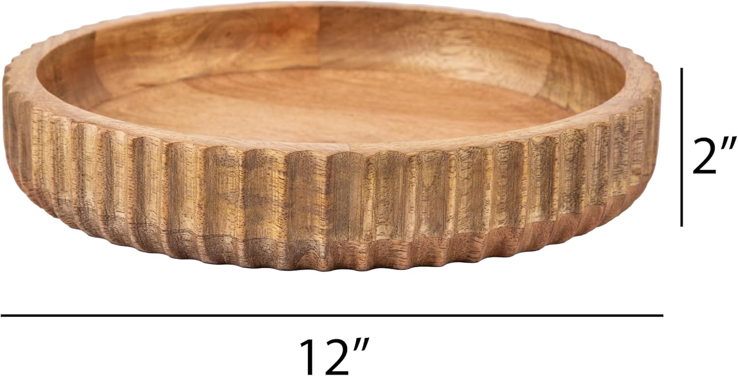 Wooden Serving Bowl– 2 Inches, Mango Wood – Large Bowl, Color-Natural Wood Finish