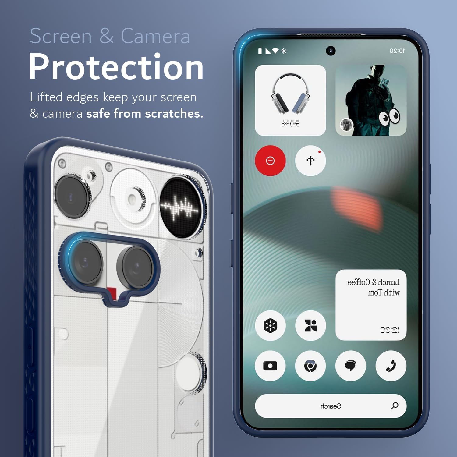 TUDIA Lucion Clear Fit Designed for Nothing Phone 3 Case (2025), Shockproof Matte TPU Bumper Anti-Yellowing Transparent Hard Back Slim Grip Protective Cases Cover (Indigo Blue) - Image 4