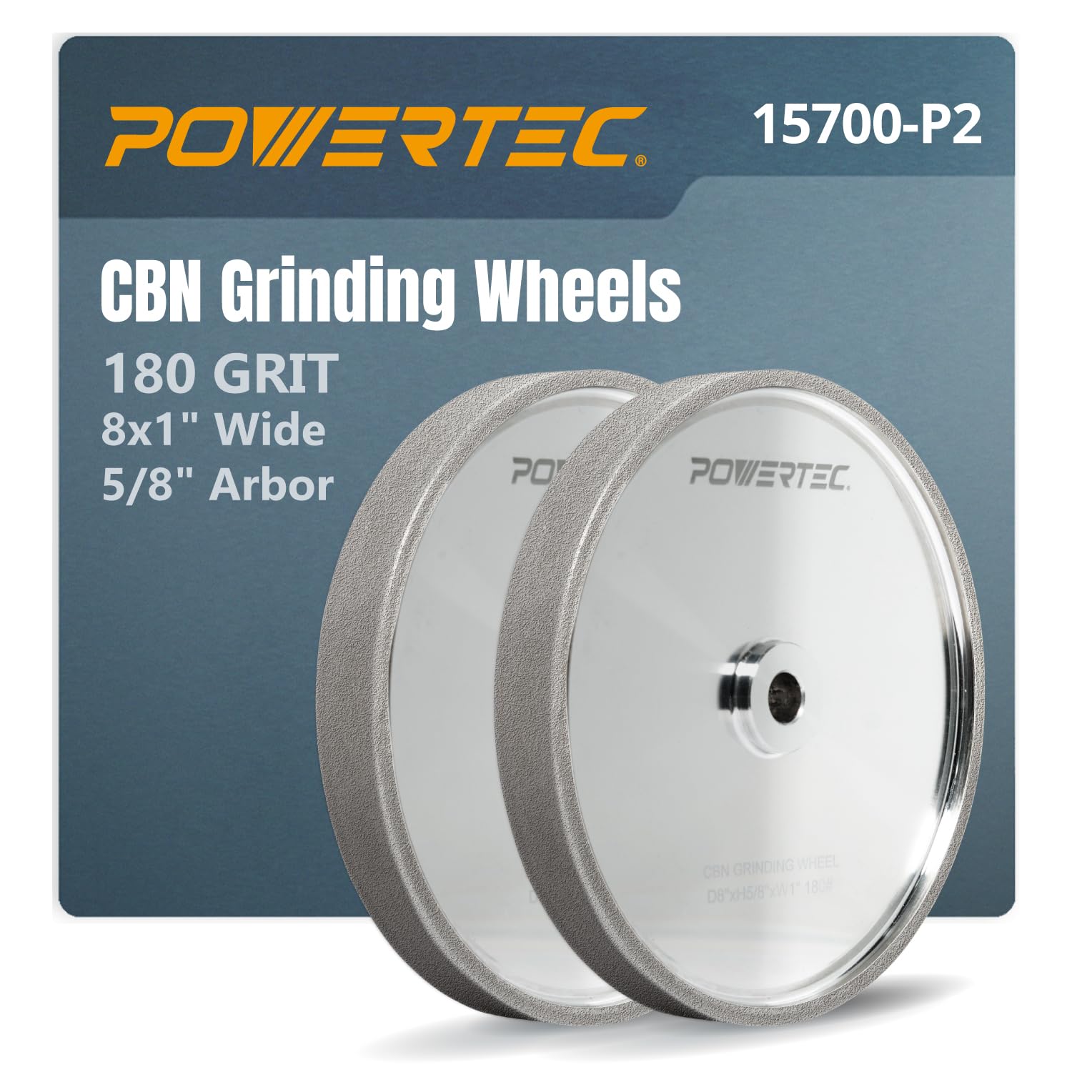 POWERTEC 8" Grinding Wheel - 100 Grit Aluminum Oxide -9