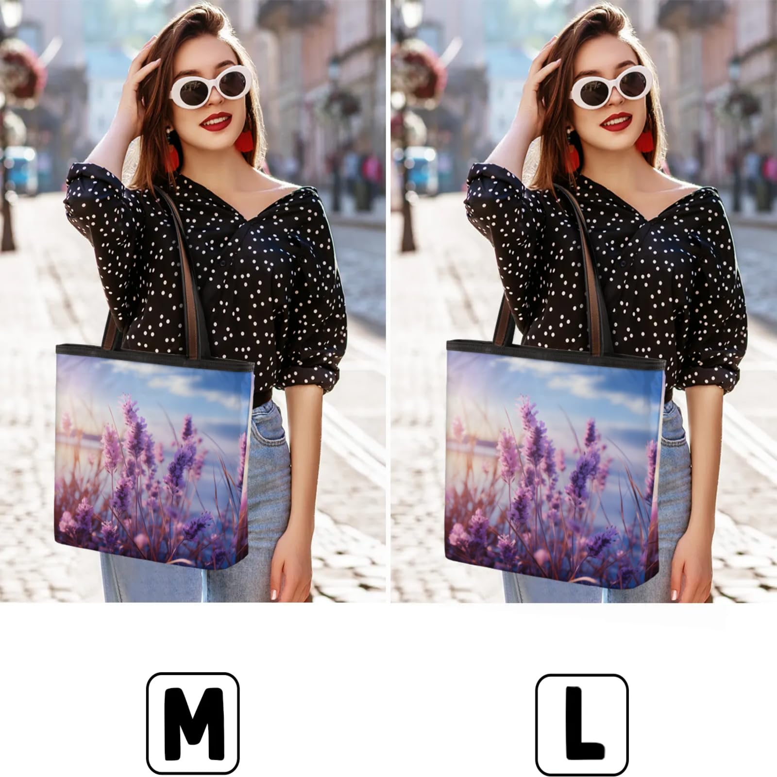 Lavender Flower Lake Tote Bag Multi Pocket Zippered Beach Bag Lightweight Waterproof Handbag for Women Men Work Gym Travel Swimming Yoga Grocery Shopping M