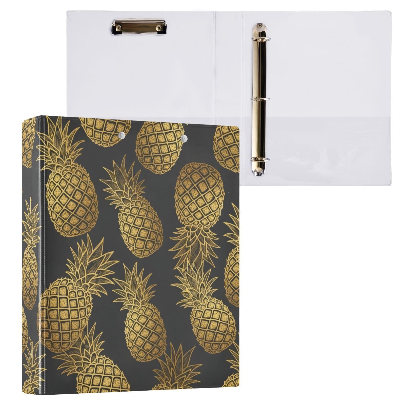 Carpeta de 3 anillas, carpeta de anillos en D gris con piñas, paquete de 2 | Con portapapeles y bolsillos, para escuela, universidad, oficina