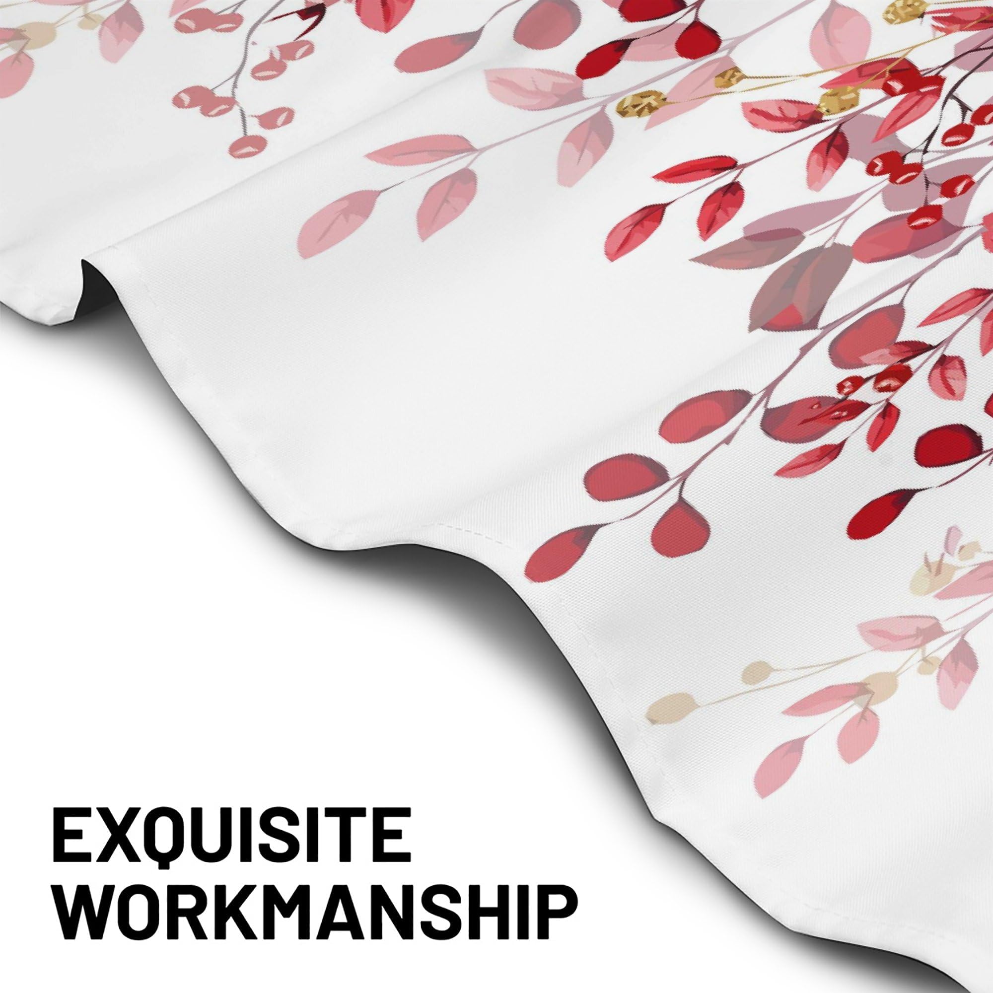 AYTTBIS Red Eucalyptus Leaves Curtain Valance for Windows Watercolor Window Treatments 2 Panels Short Curtains for Kitchen Windows Bathroom Bedroom,42 x 12 Inch