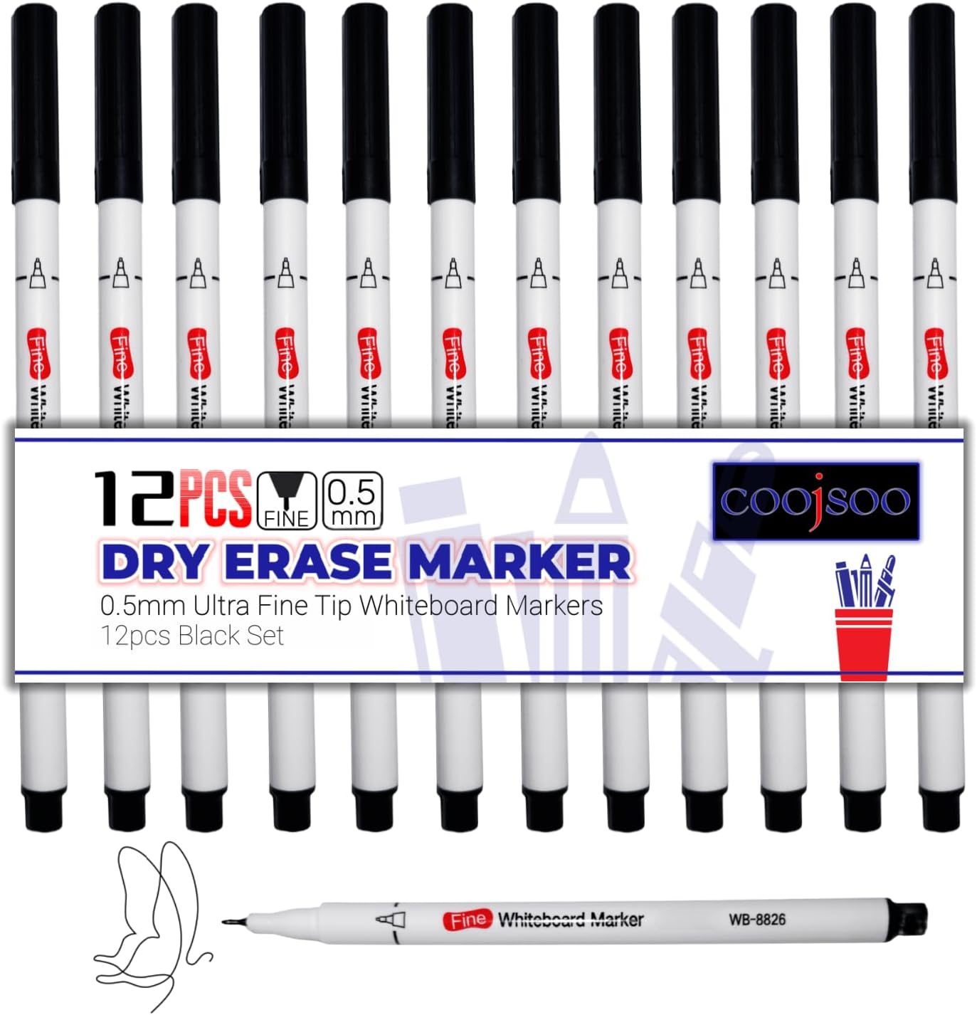 coojsoo Dry Erase Markers Fine Tip,Whiteboard Markers,0