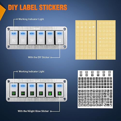 Vista 121 de Nilight Panel de interruptor basculante de 4 bandas, 5 pines de encendido y apagado, soporte de aluminio de 12 V, 24 V, interruptores Verde