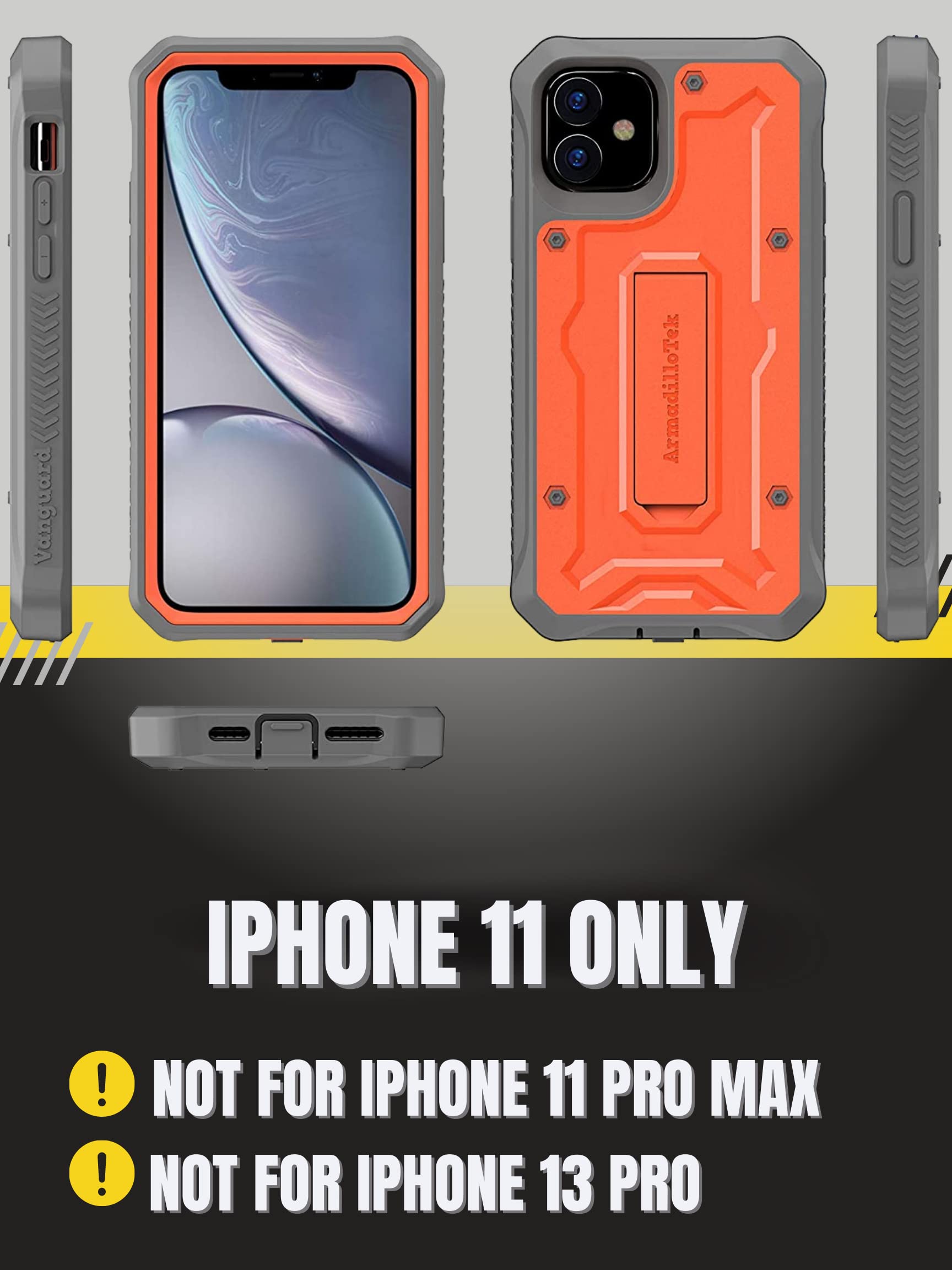 ArmadilloTek Vanguard Case Compatible with iPhone 11 (6.1 inches) Military Grade Full-Body Rugged with Kickstand and Built-in Screen Protector (Orange)