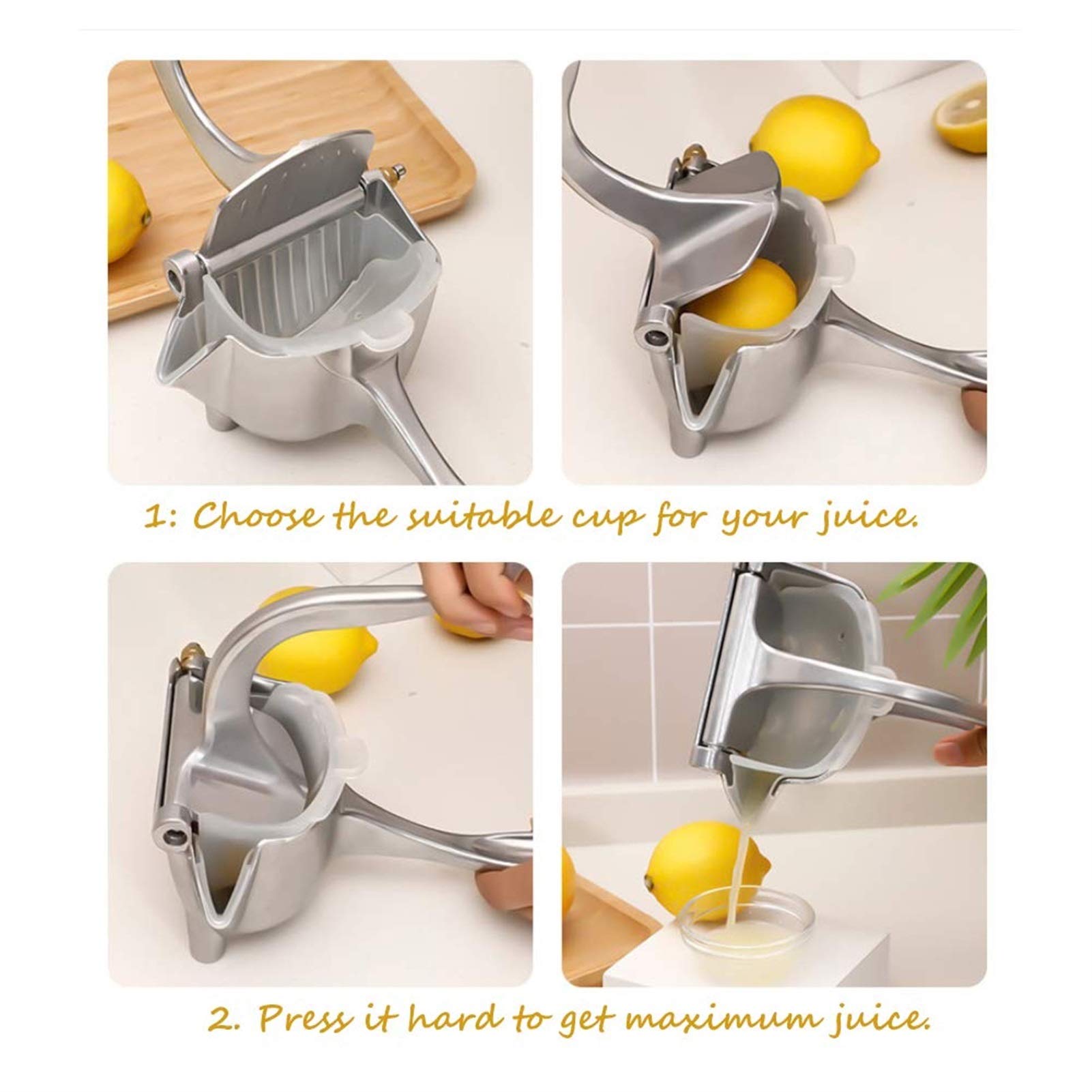 Manuelles Entsafter Hand Squeezer Handheld Heavy Duty Press Citrus Juicer Zitrone Lime Orange Apfelsaft Limonade Cocktailsaft (Color : Bright Silver)