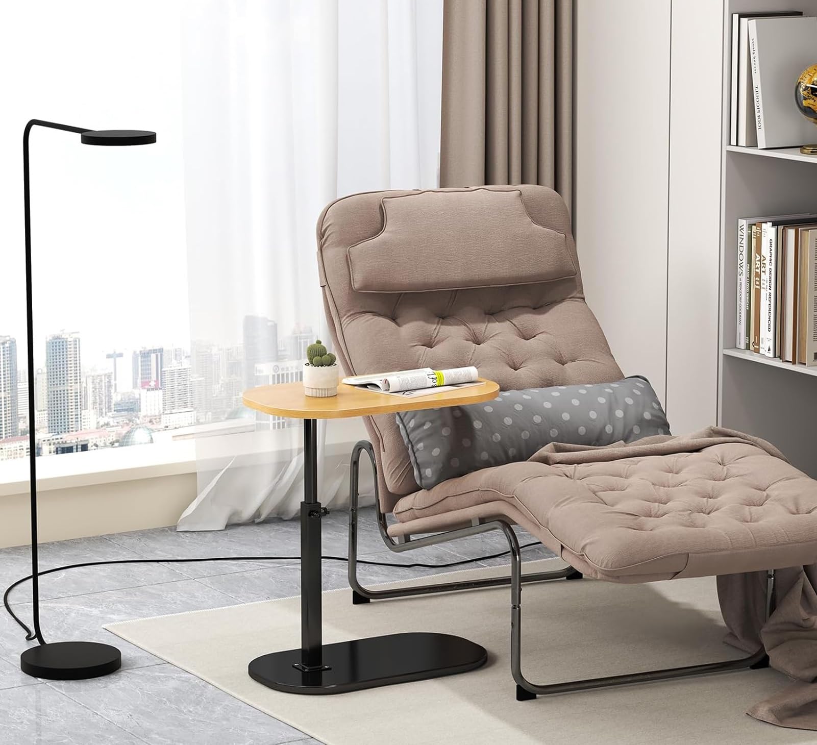 Tavolino a forma di C regolabile in altezza, girevole a 360°, tavolino stretto per divano e letto, tavolino da caffè sollevabile, per soggiorno, camera da letto, tavolino piccolo sotto il divano, per