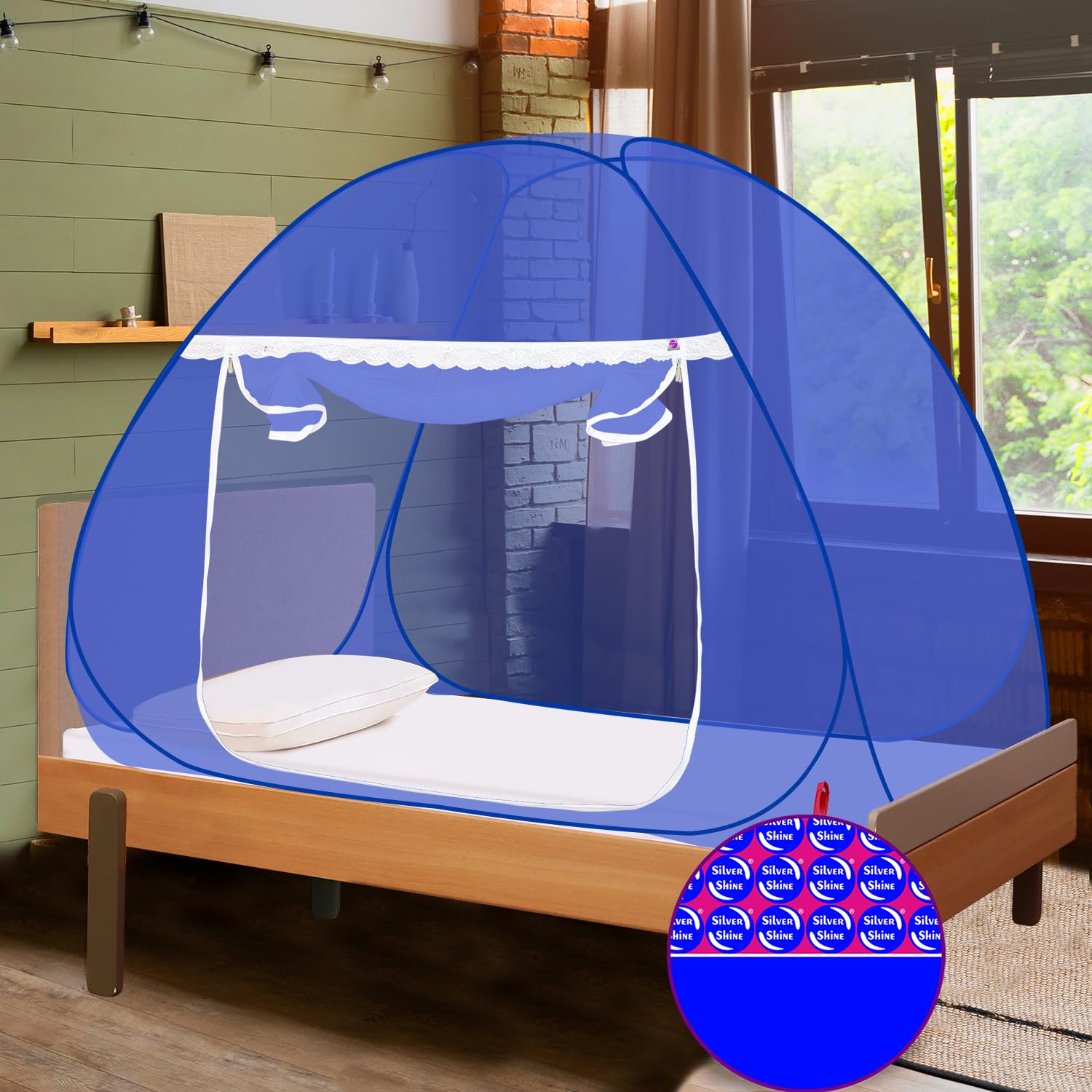 Silver Shine Mosquito Net Foldable Polyester,2.4 mm Strong PVC Coated Steel Tent Style Mosquito Net (Single Bed, Blue Blue) (B0B53F37ZW) Amazon Price History, Amazon Price Tracker