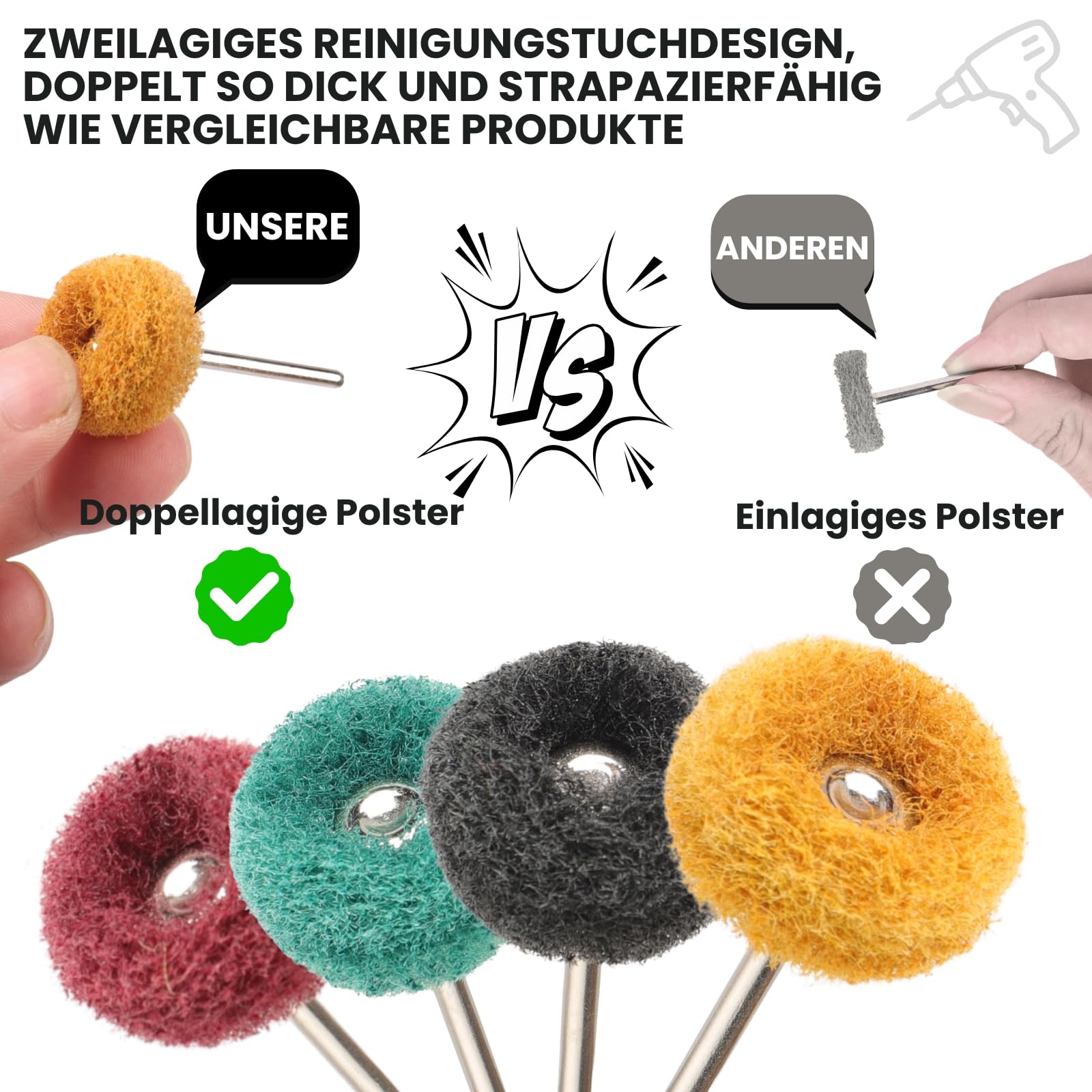 120 Stück 25mm Schleifscheibe Polierscheiben, Körnung 80/150/240/400 | für Dremel Schleifaufsätze Schleifen und Polieren Metall Holz Radnaben Polieraufsatz Akkuschrauber