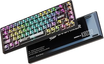 65% Wireless Mechanical Gaming Keyboard, RGB Backlit Hot Swappable Red Switch Keyboard with Triple Mode 2.4G/Bluetooth/Wired, Compact Transparent PC Keycaps Keyboard for PC Laptop PS5/4 Xbox