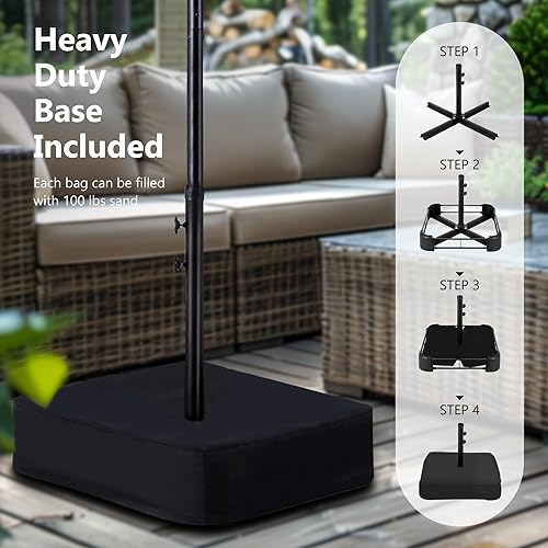 Miniatura 3 de MFSTUDIO Sombrilla de patio de doble cara de 15 pies con luces solares, sombrilla rectangular grande para exteriores con base incluida, manivela y