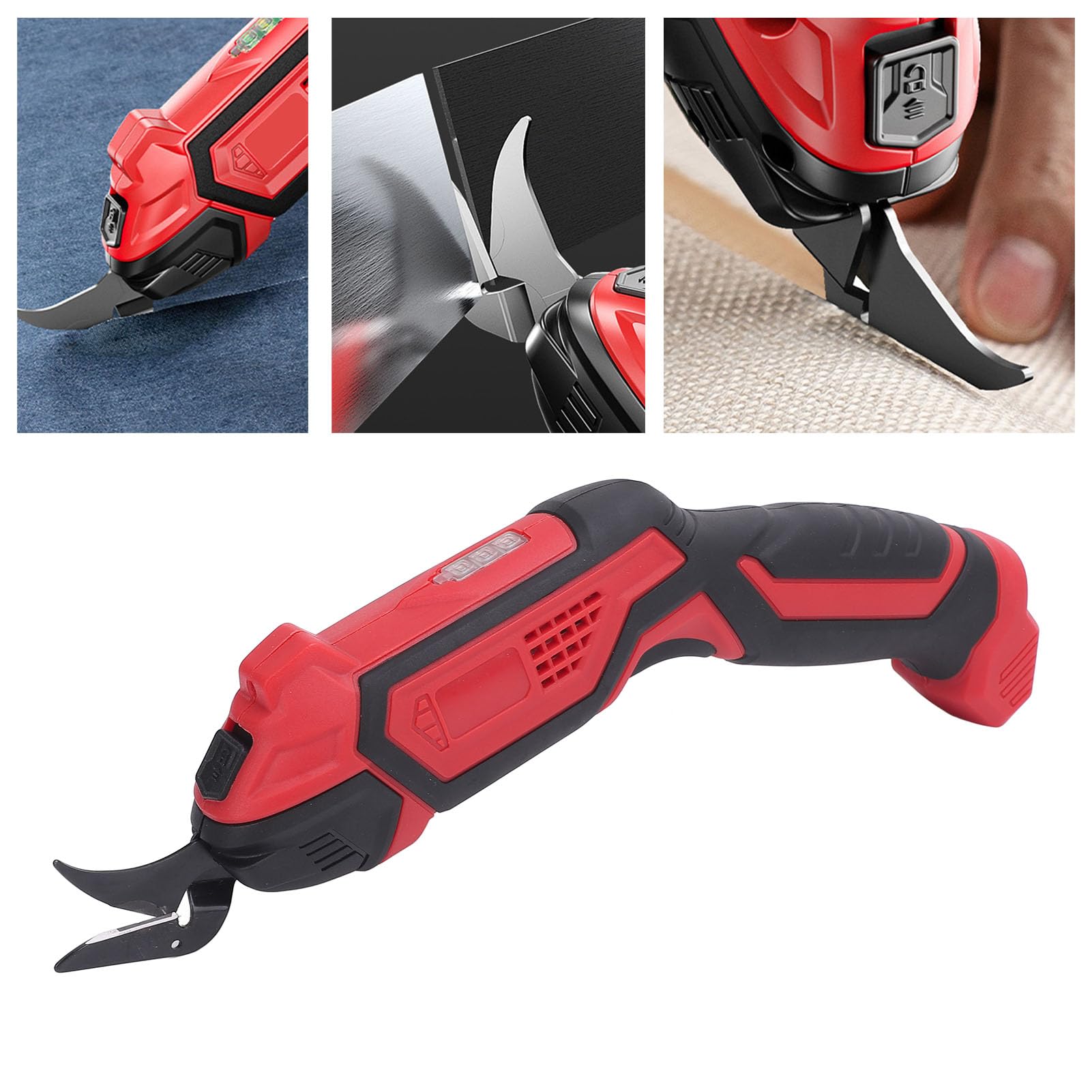 Elektrische Stoffschere Kabellos, Wiederaufladbar, LED-Beleuchtung, Austauschbare Schneidköpfe, 11mm Schnitttiefe, für Stoff, Leder, Kraftpapier