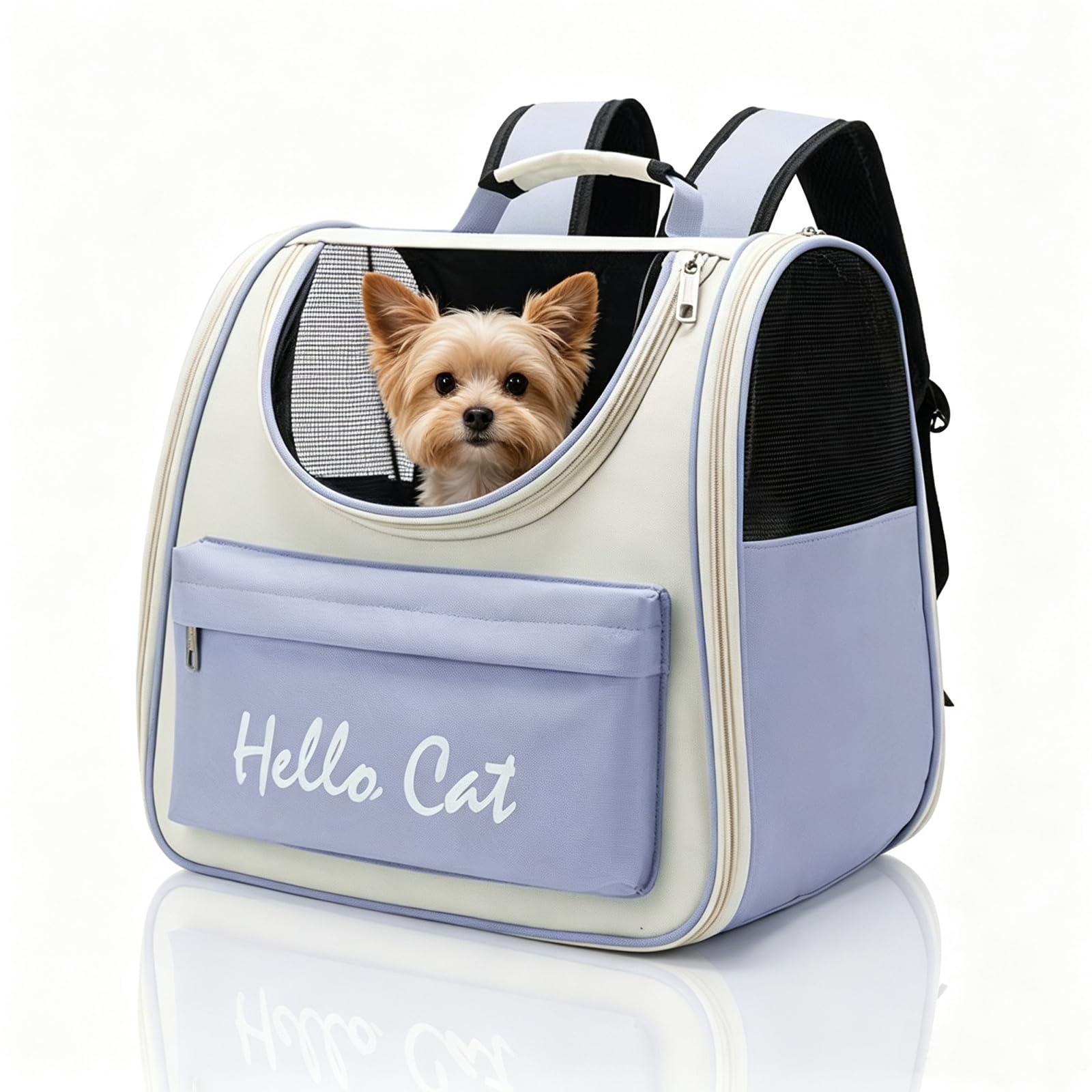 Sac à Dos de Transport pour Chien Chat,Respirant Sac De Transport pour Chien, Sac Transport Chat, Sac Transport Chien, Spacieux Sac Voyage Chiens Chat Laisse et Tapis Intégrés (Bleu)