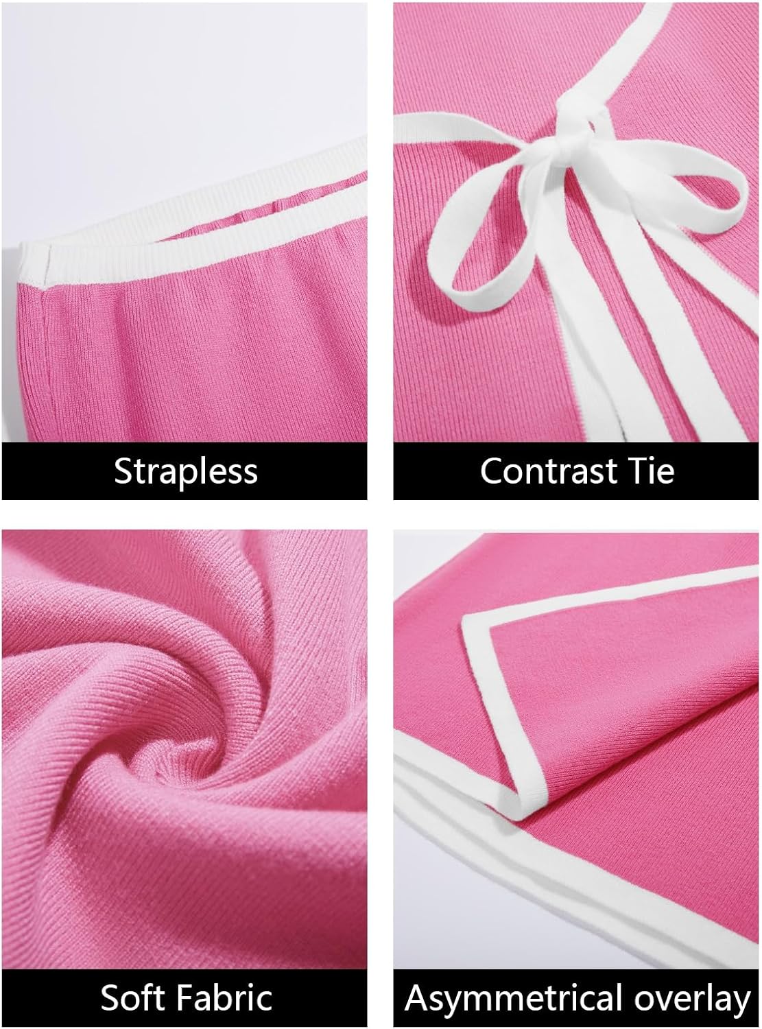 Wenrine Womens Sexy Tube Top Dress Strapless Self Tie Wrap Asymmetrical Hem Knit Summer Party Mini Dresses - Image 5