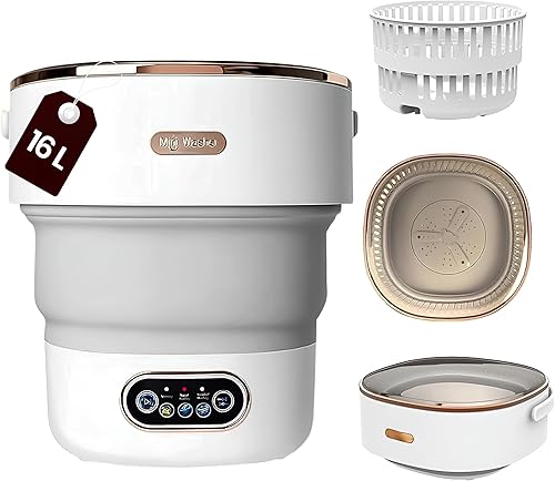 Lavadora portátil, mini lavadora de 16 litros con diseño plegable, lavadora portátil para viajes, mini lavadora con 3 modos de limpieza, diseño
