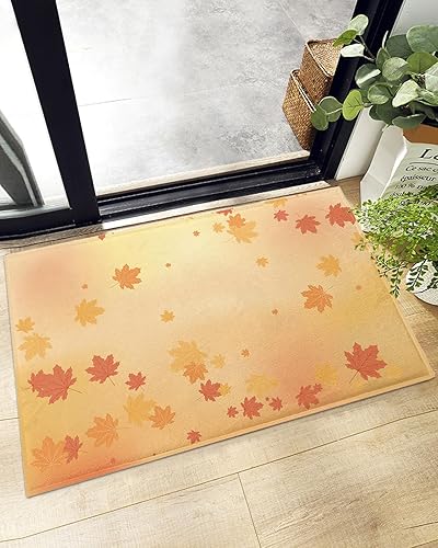 Thanksgiving Day Maple Leaf Shaggy Bath Mat, Fall Leaves Plant Non-Slip Bathroom Rug Soft Plush Absorbent Doormat Washable Indoor Mats for Bedroom,