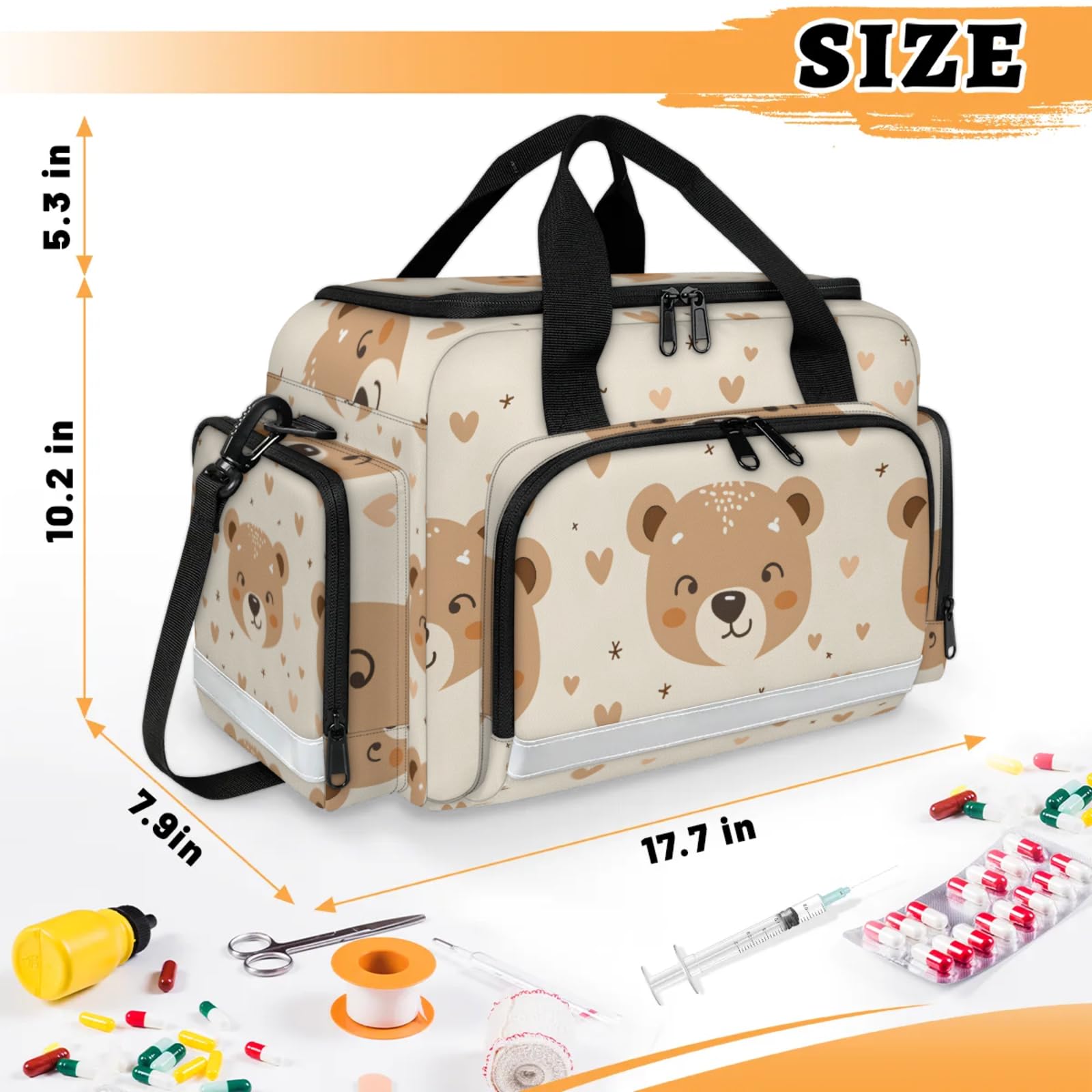 GzLeyigou First Aid Bags Empty, Cartoon Bears Emergency Bag First Aid Kit Multiple Compartment Kit Carrier On Call Trauma Bag For Paramedics Emergency Medical Supplies Kit