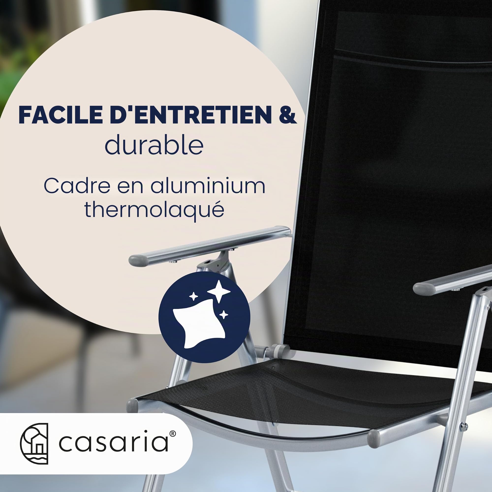 Casaria 4X Chaises de Jardin à Dossier Haut Argent Aluminium Pliable résistante intempéries Dossier réglable 8 Positions accoudoirs 120kg