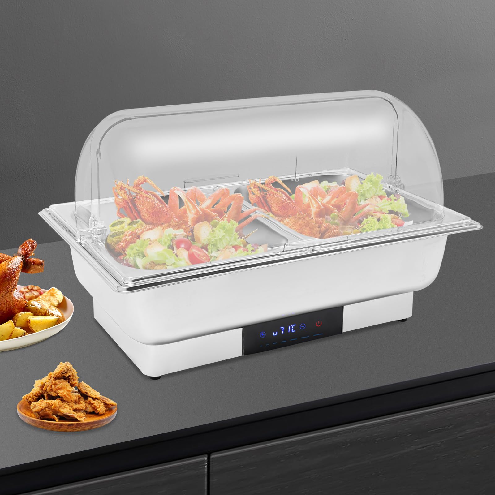 Scaldavivande elettrico da buffet, 600 W, display LED, 2 contenitori per alimenti, controllo digitale della temperatura con controllo touch, capacità totale 9 l, coperchio incluso, adatto per buffet