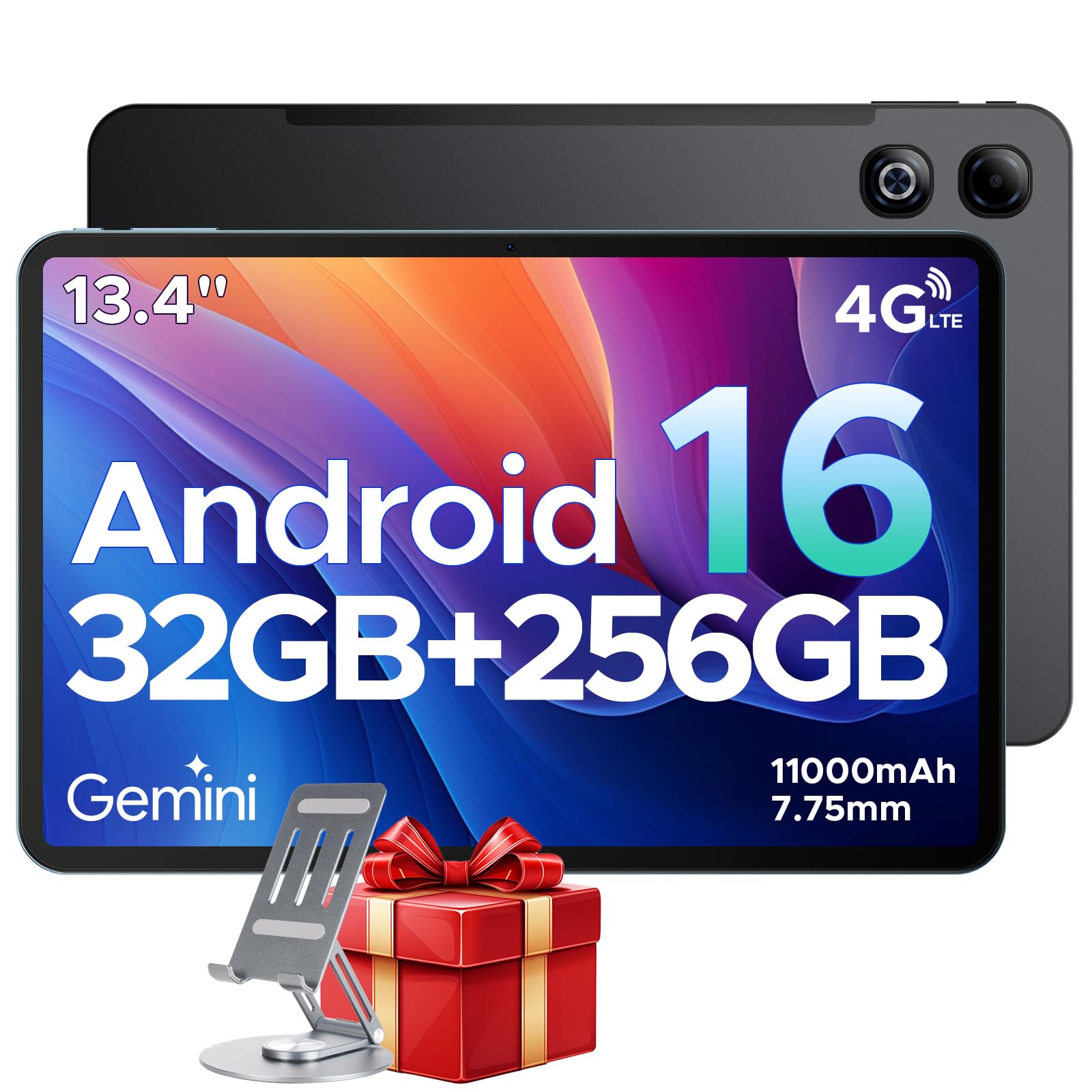 DOOGEE Tab G6 Max Android 16 Tablet 13.4 Pollici, 7.7mm Ultras Ottil, 4G LTE, UNISOC T7280 Tablet con Sim, 11000mAh+18W, 32GB+256GB, OTG, Due Schede SIM+TF, Dual Speakers, 13MP 90Hz Face Unlock, Nero