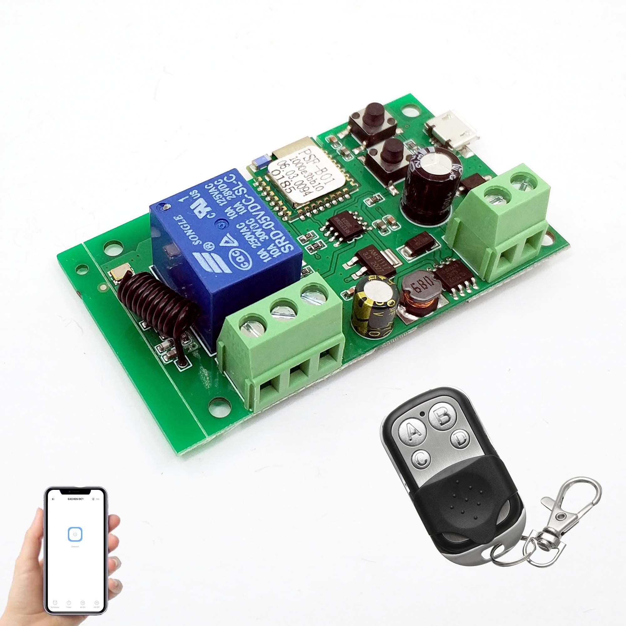 1-Channel Ewelink App Remote Control WiFi Wireless Switch Relay, self-Locking, Interlock Mode, with 433RF Remote Control, Used to Access and Control Smart Garage Doors Ewelink DC1+433