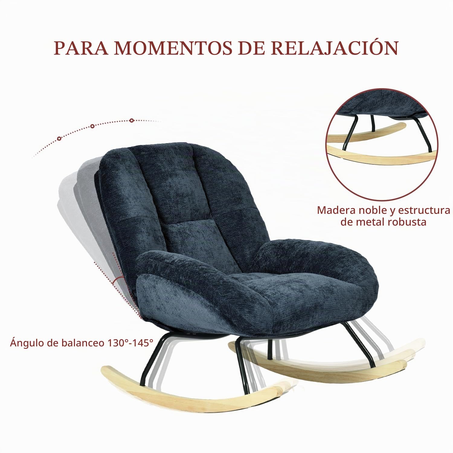 MEUBLE Cosy Sillas Mecedora Escandinavo Sillón Relax Especial Lactancia para Salón Dormitorio Lectura Sala de Estudio, Asiento Extra Ancho en Tela Chenilla, Azul