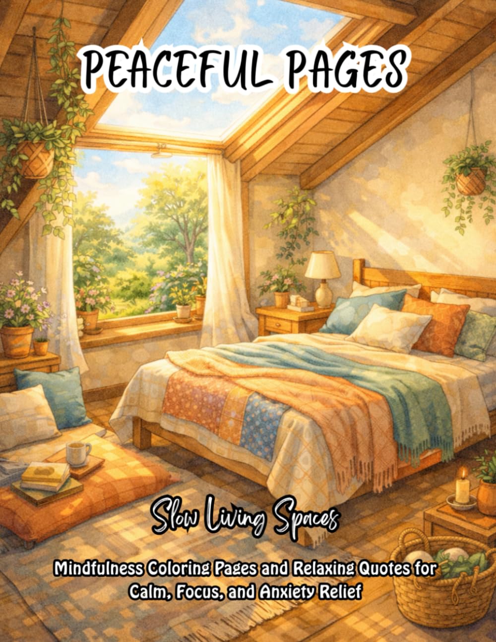 Peaceful Pages : Slow Living Spaces: Mindfulness Coloring Pages and Relaxing Quotes for Calm, Focus, and Anxiety Relief