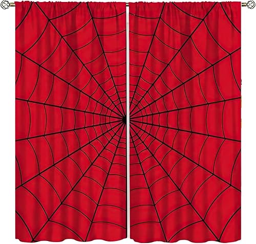 Miniatura 1 de Yearn Jear Cortinas rojas de tela de araña de superhéroes para niños, habitación de bebé, dormitorio, hogar, oficina, decoración de 42 x 45 pulgadas