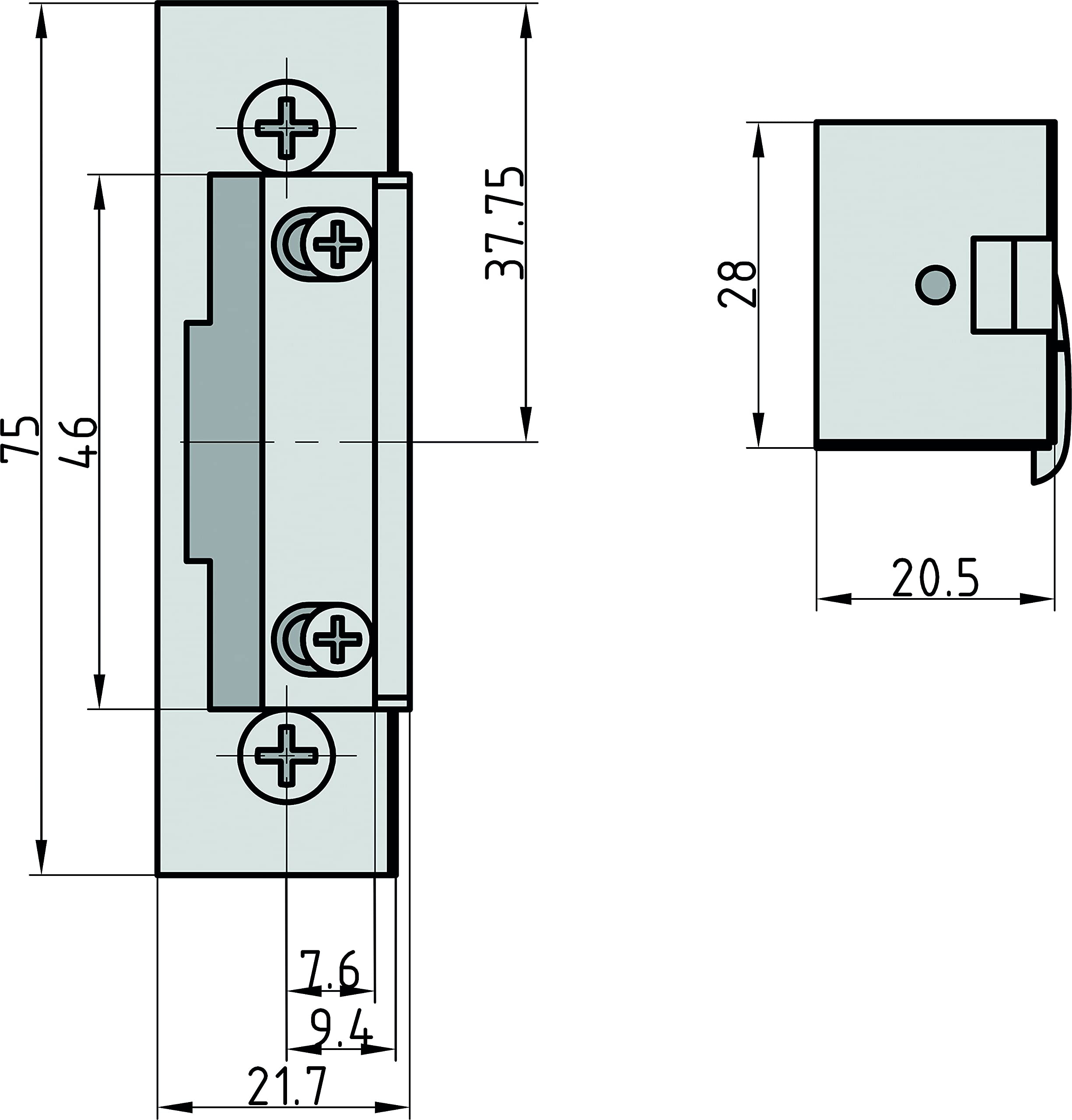 BASI | Elektrischer Türöffner | Universell für DIN rechts und links Türen | Mit Hebel zur mechanischen Entriegelung | 6-12 Volt | Bauform 20 mm