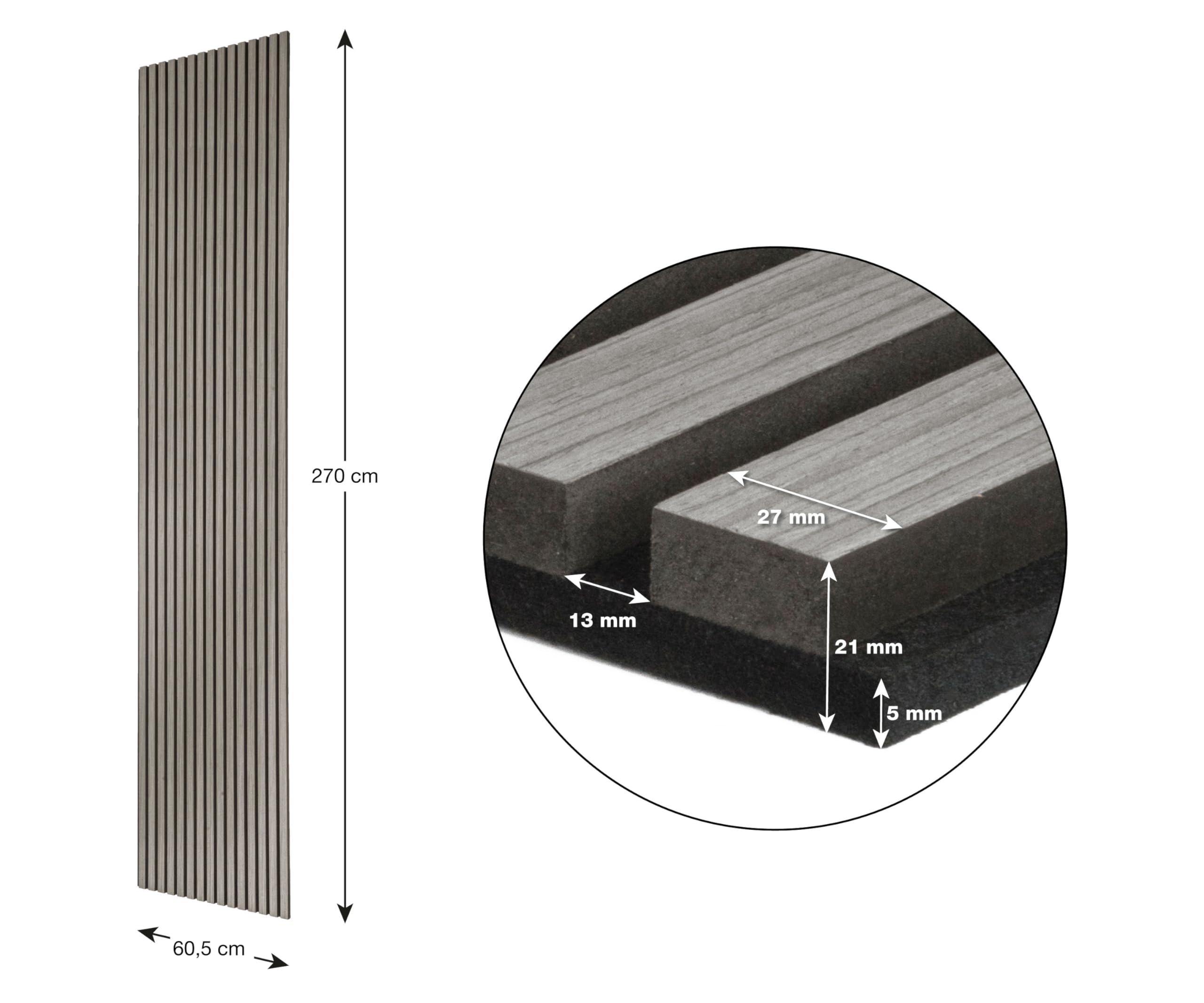 G21 Panele akustyczne 1,63 m² – 275 cm x 54 cm x zestaw – 2 sztuki | szary dąb, okładziny ścienne, stelaże listewkowe, panele akustyczne, panele designerskie
