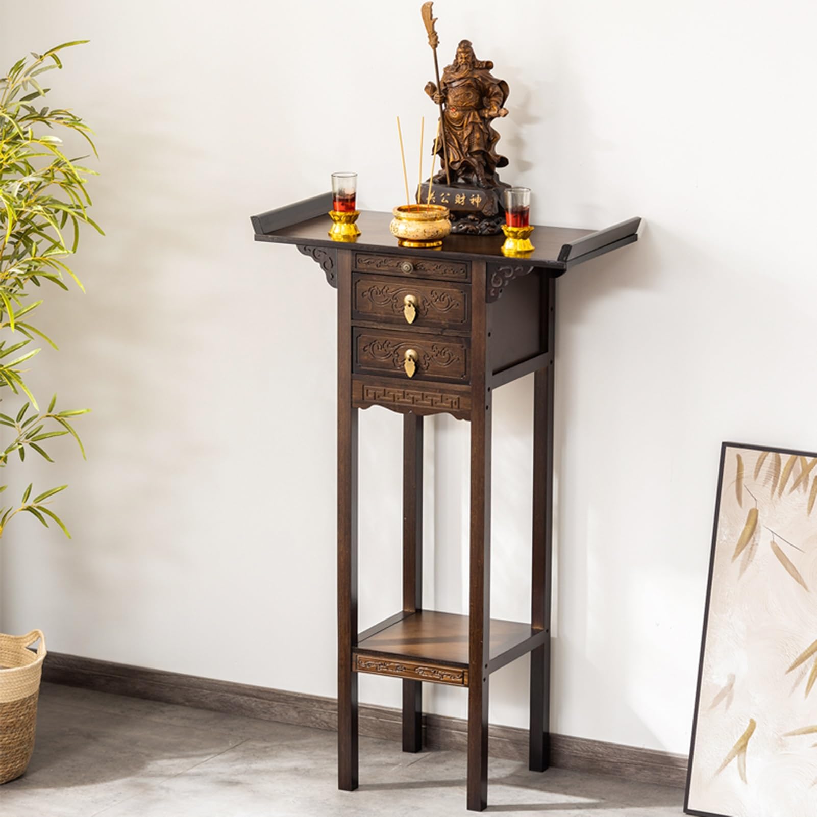 Sanctuaire en bambou noble de 65 cm pour culte personnel et table de méditation durable