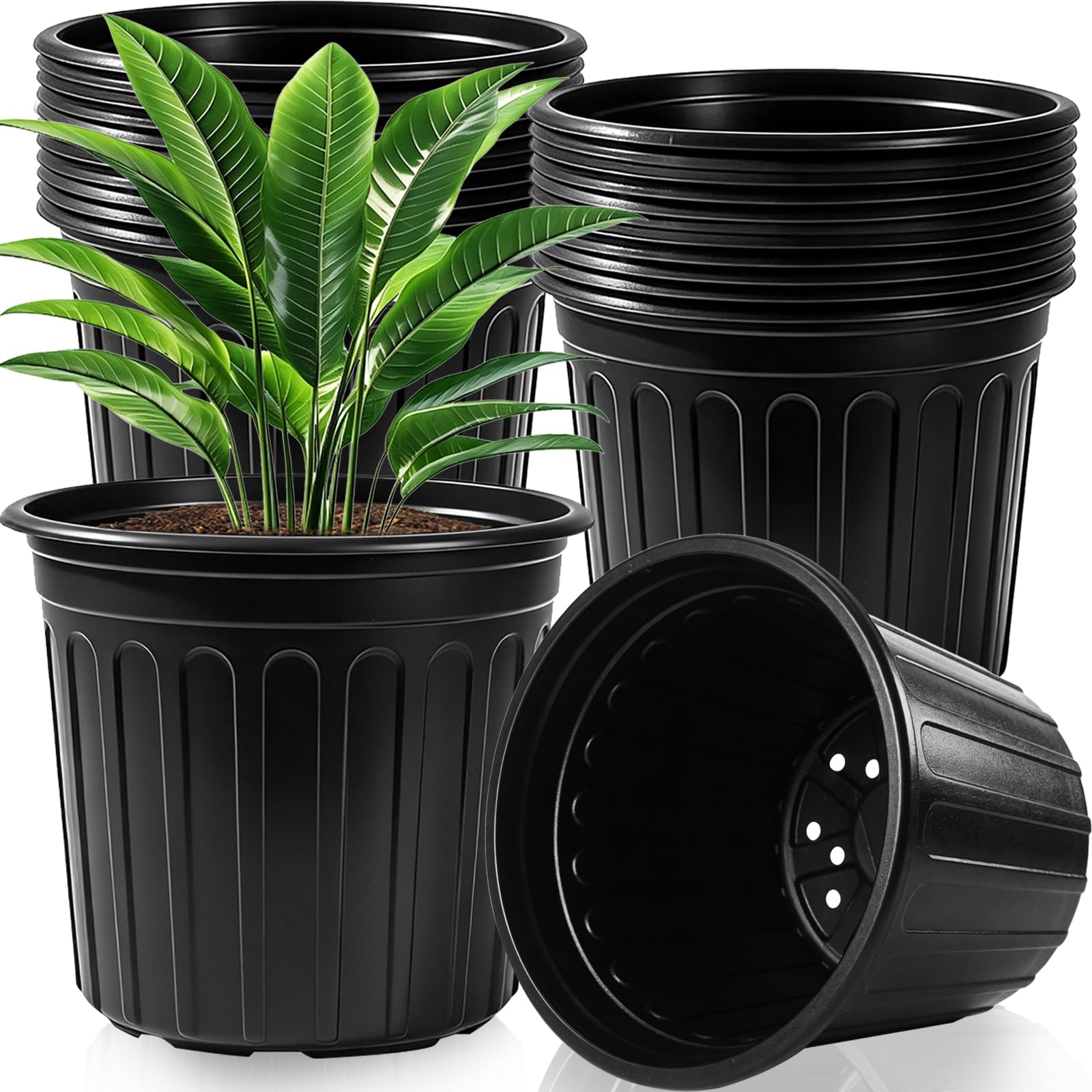 Guuozzli 20 Pack 3 Gallon Plant Nursery Pots,Plastic Seedling Pot with Drainage Holes,Large Flexible Garden Flower Plant Container for Indoor Outdoor Plants,Potting,Cuttings,Transplanting,Black