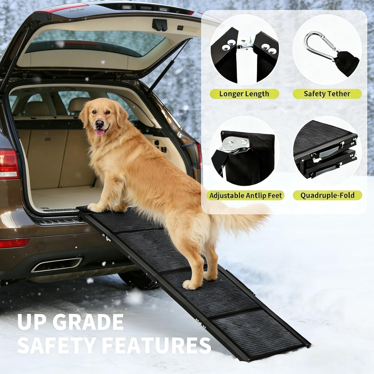 Garvee 71" Extra Long Folding Dog Ramp for Car, 17" Wide Heavy Duty Non-Slip Portable Pet Ramp, Large Dogs Up to 250 lbs, Outdoor & Indoor Use