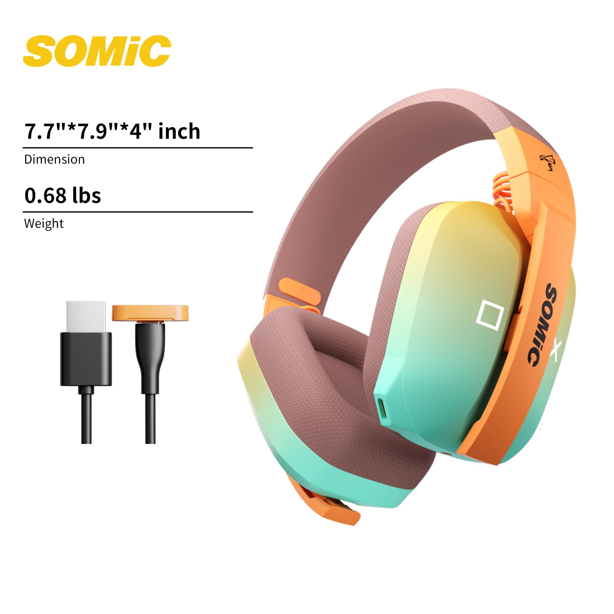 SOMIC G810 Casque sans fil Casque 2.4G à faible latence pour ordinateur portable PC PS4/5, Bluetooth 5.2 Casque sans fil avec micro intégré,Lumière RVB(Pour Xbox fonctionne uniquement en mode filaire)