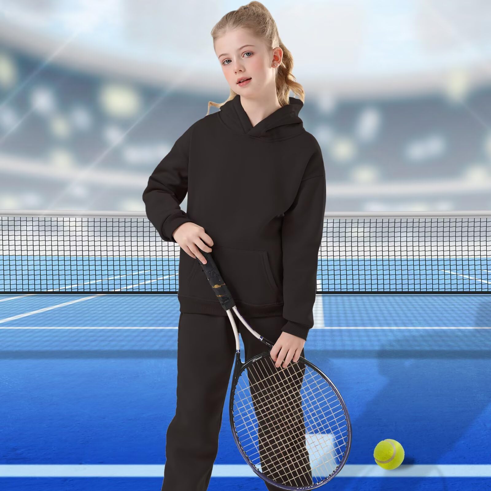 DHSPKN Conjunto deportivo de 2 piezas para niñas y niños, conjunto de sudadera con capucha y pantalones deportivos para niños