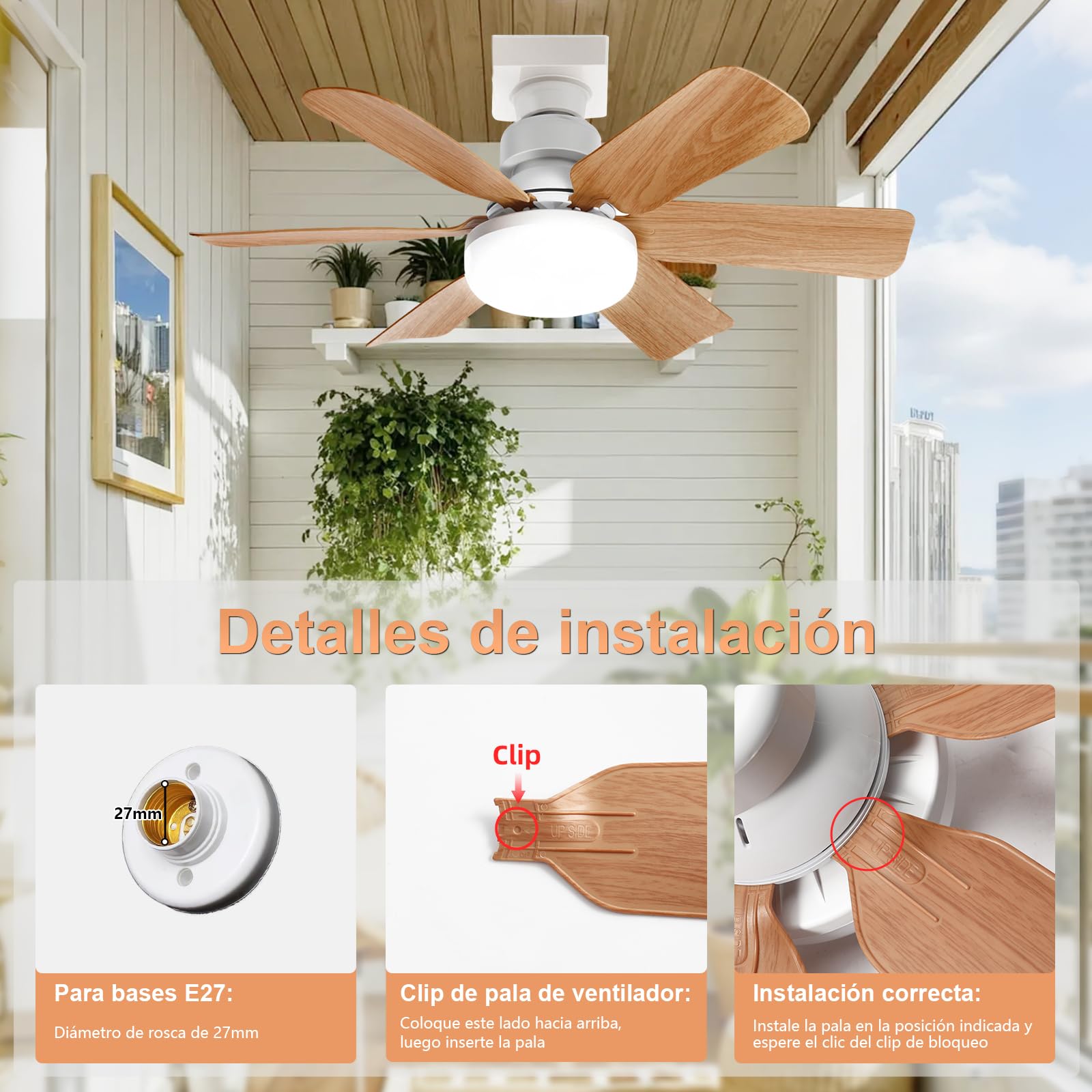 Ventilador de Techo con Luz y Mando a Distancia,51CM,Vetas de Madera,Regulación Continua de Luz, 3 Velocidades, Temperatura de Color Regulable Continua,Para Dormitorio, Balcón, Pasillo y Salón