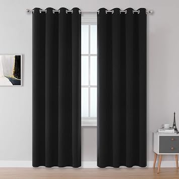 DUALIFE Black Blackout Curtain Panels/Drapes for Living Room 96 Inch Length Solid Energy Efficient Room Darkening Bedroom Curtains Thermal Insulated Grommet Top 52x96 Inches Long Set of 2 Panels