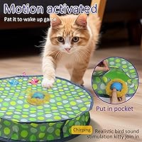 Vista 2 de Interactive Cat Toys Ball Fast Rolling in Pouch, Motion Activate Chirping Cat Toy Hide and Seek Mouse Catching Game (Green Polka dot)
