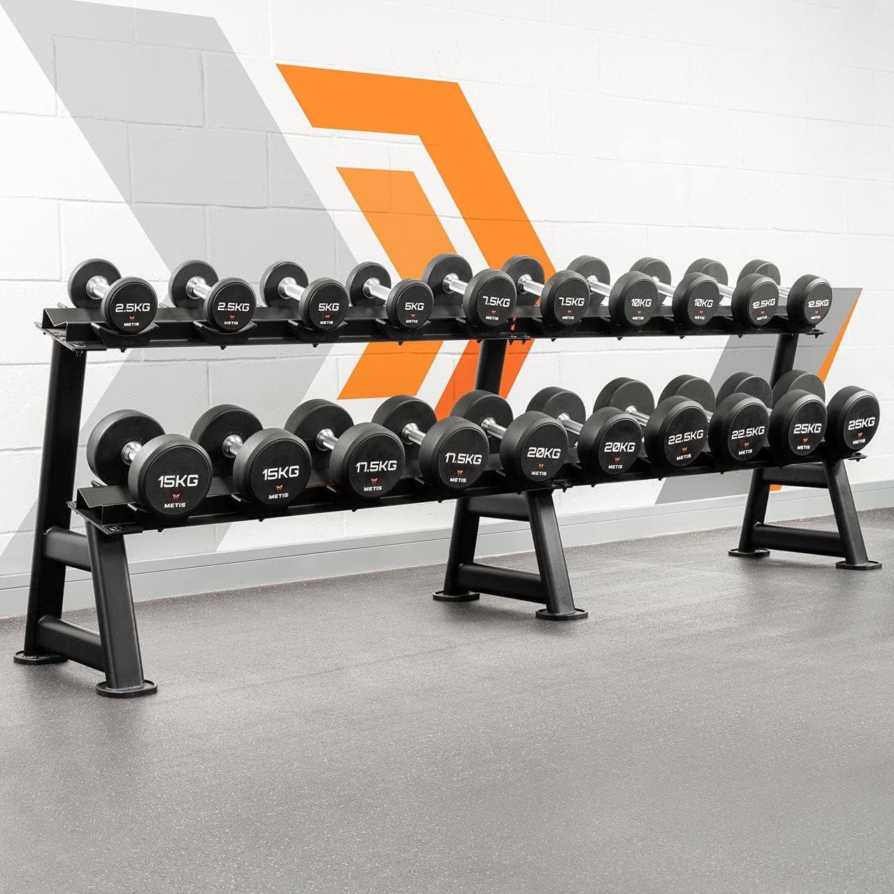METIS Pro Urethane Dumbbell Rack Set | Heavy-Duty Steel Dumbbell Storage Rack for Commercial & Home Gyms | Optional Dumbbell Sets (5.5lbs - 110lbs) | 800kg Capacity | Durable Freestanding Design