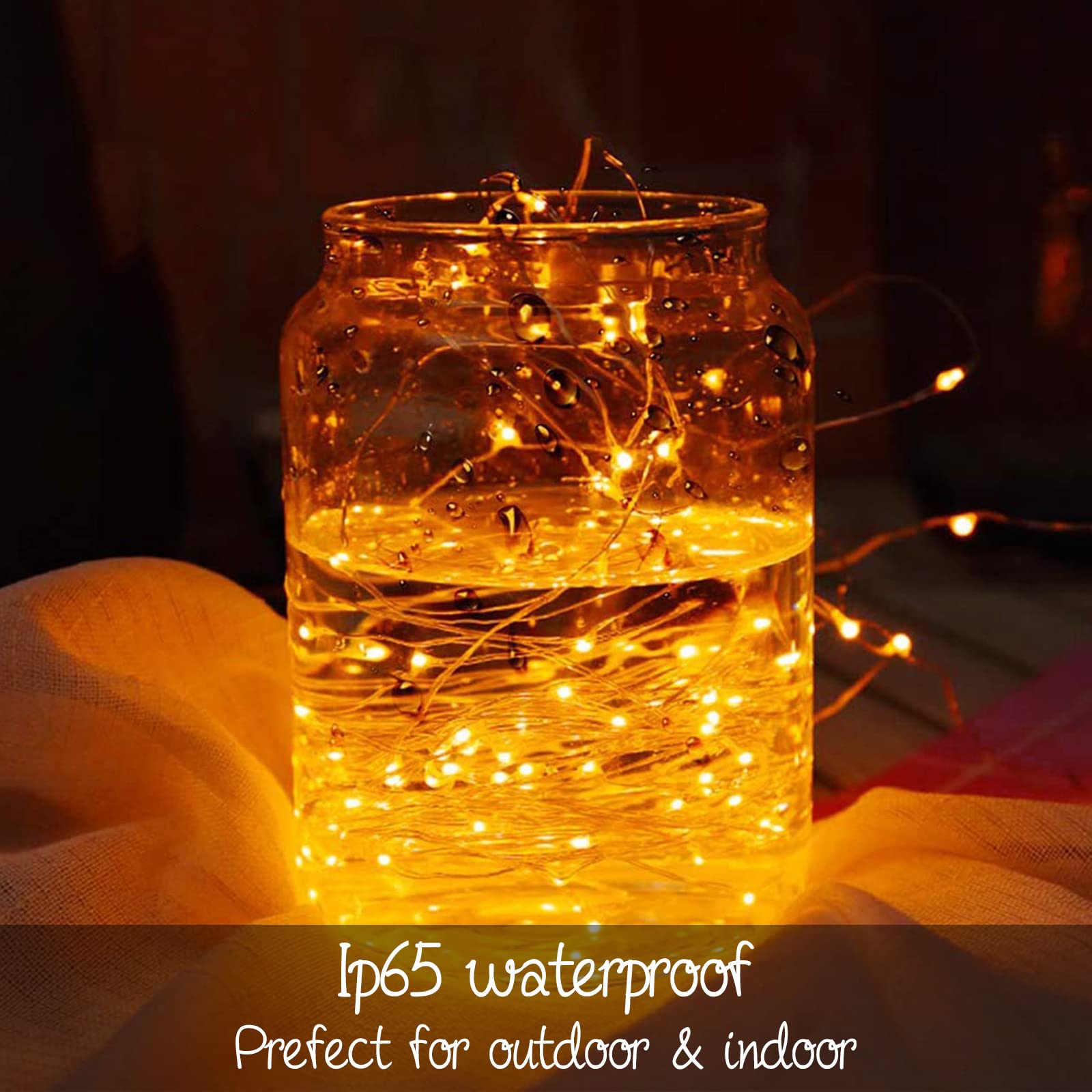 Revone Paquete de 24 luces de hadas que funcionan con pilas, 7 pies, 20 luces LED blancas cálidas, luces de Navidad impermeables para tarros de masón, dormitorio, fiesta, boda, decoración de Navidad